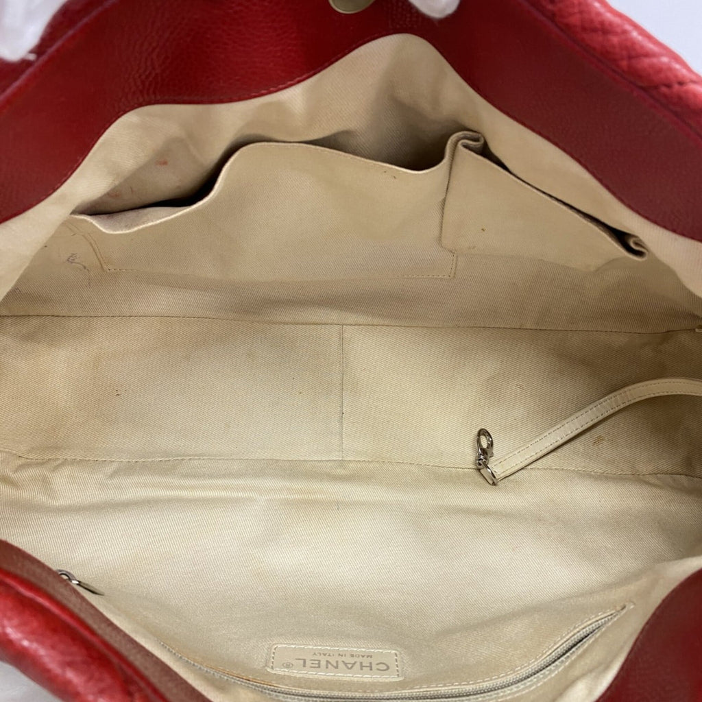 Chanel Red Color Grained Calfskin Tote Bag
