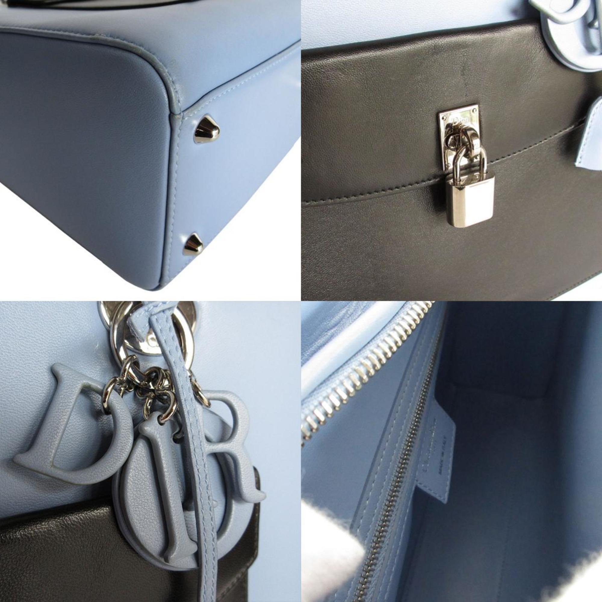 Christian Dior Black Light Blue White Leather Handbag Shoulder Bag (Pre-Owned)