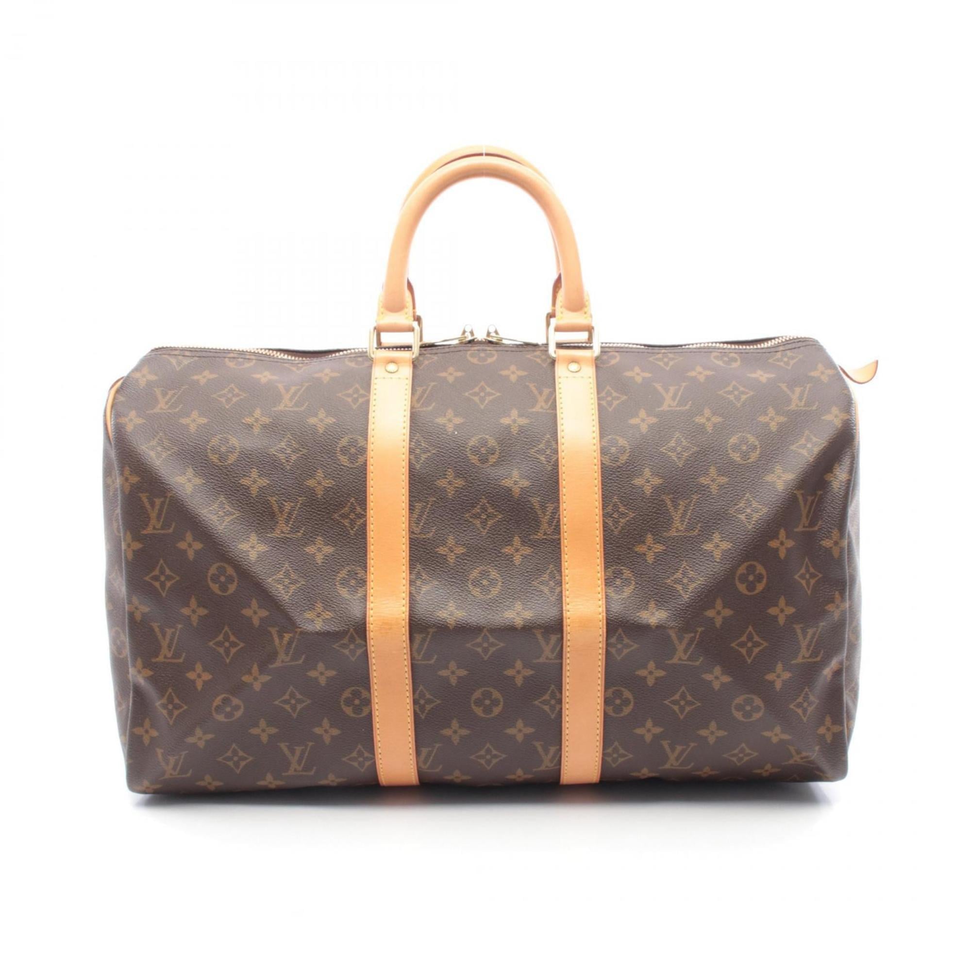 Louis Vuitton Brown Coated Canvas Leather Boston Bag Handbag