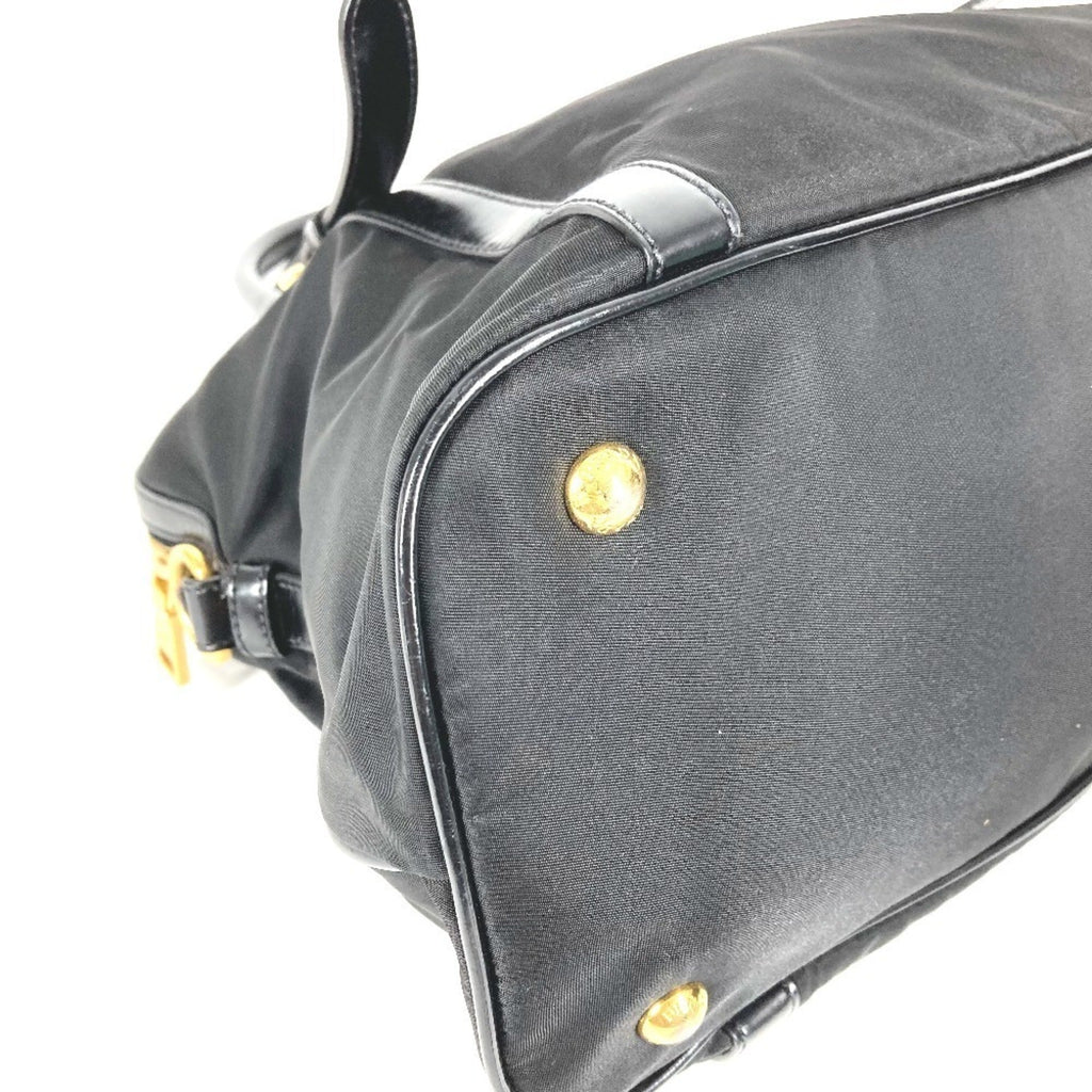 Prada Black Leather Nylon Handbag Shoulder Bag Tote Bag