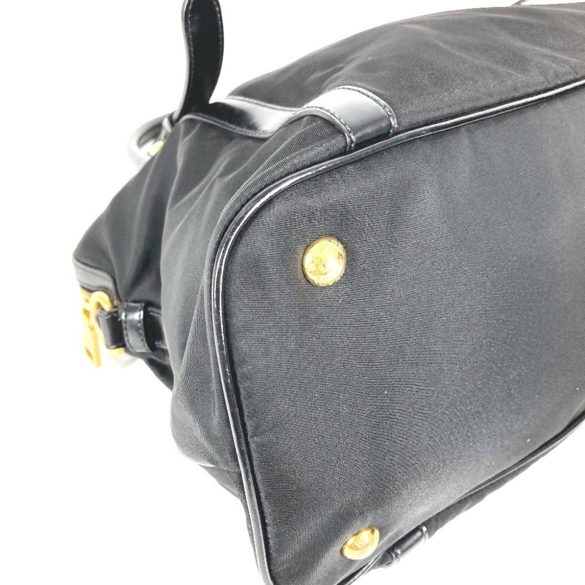 Prada Black Leather Nylon Handbag Shoulder Bag Tote Bag