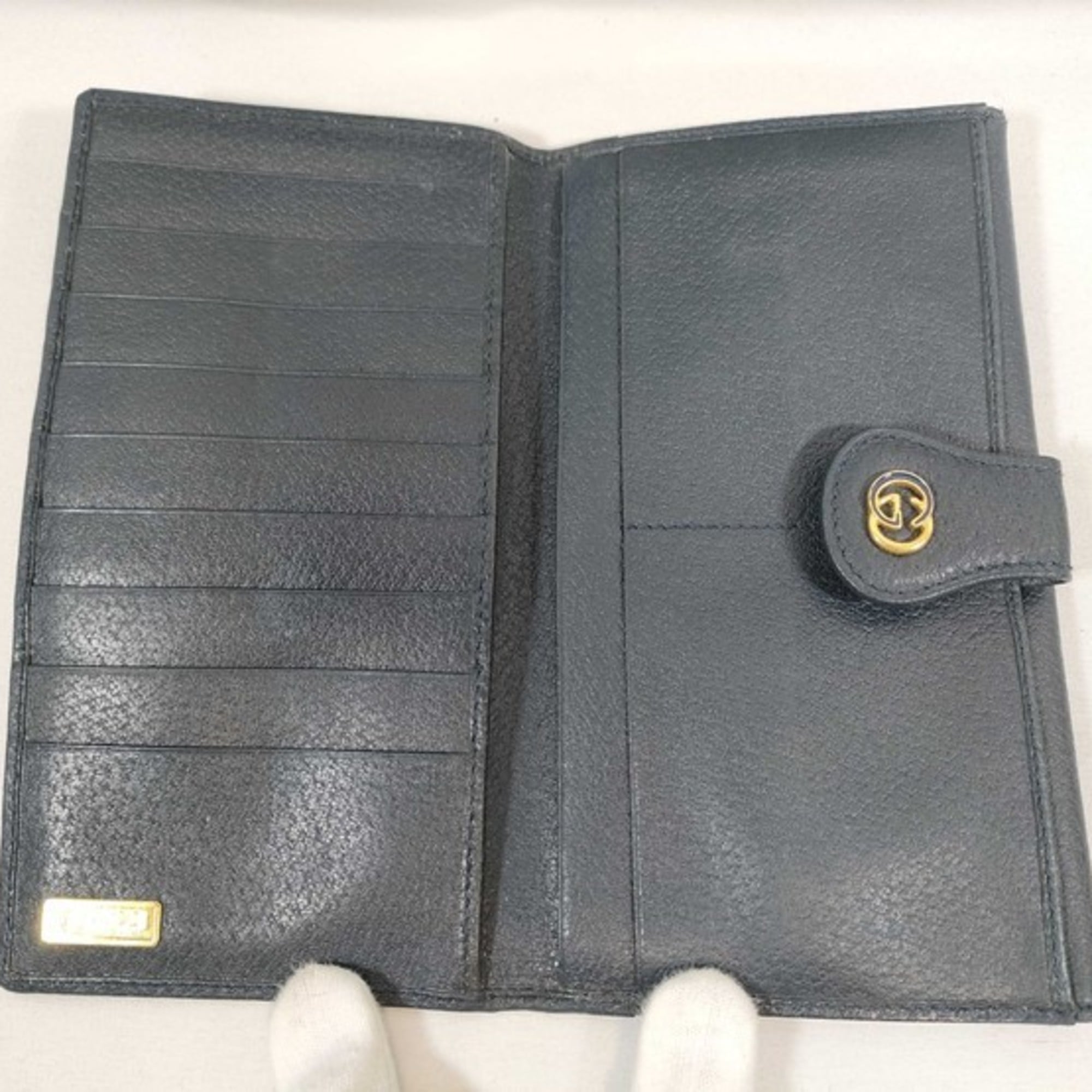 Gucci Gg Supreme Beige Navy Pvc Leather Long Wallet (Bi-Fold) (Pre-Owned)