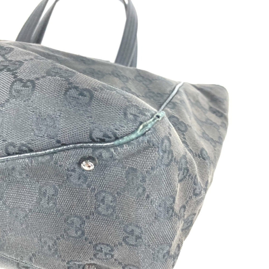 Gucci Black Gray Gg Canvas Leather Shoulder Bag Tote Bag (Pre-Owned)