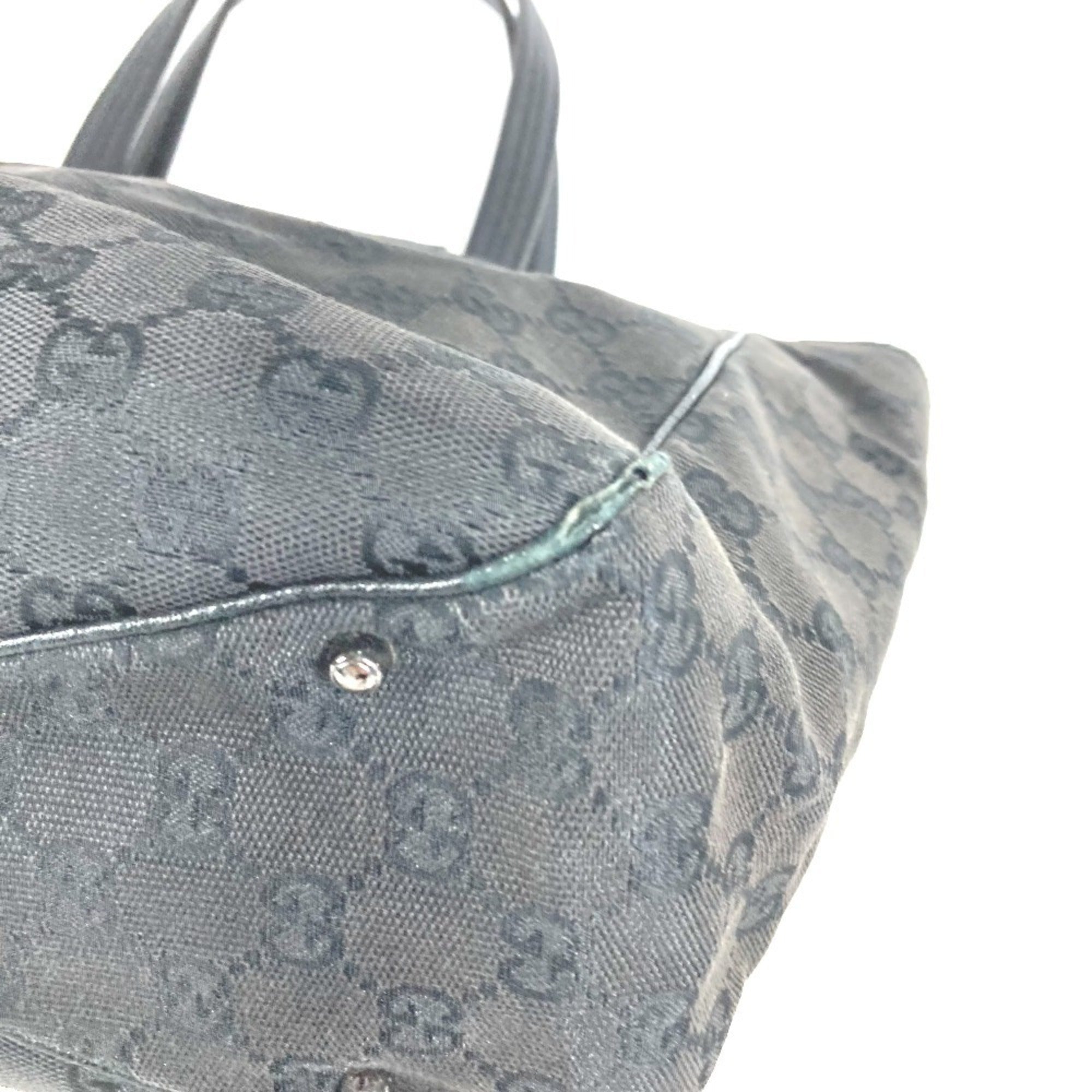 Gucci Black Gray Gg Canvas Leather Shoulder Bag Tote Bag (Pre-Owned)