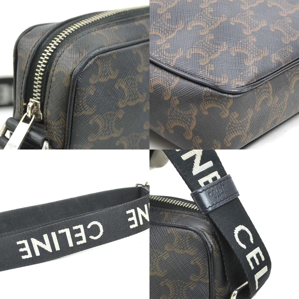 Celine Black Brown Coated Canvas Shoulder Bag