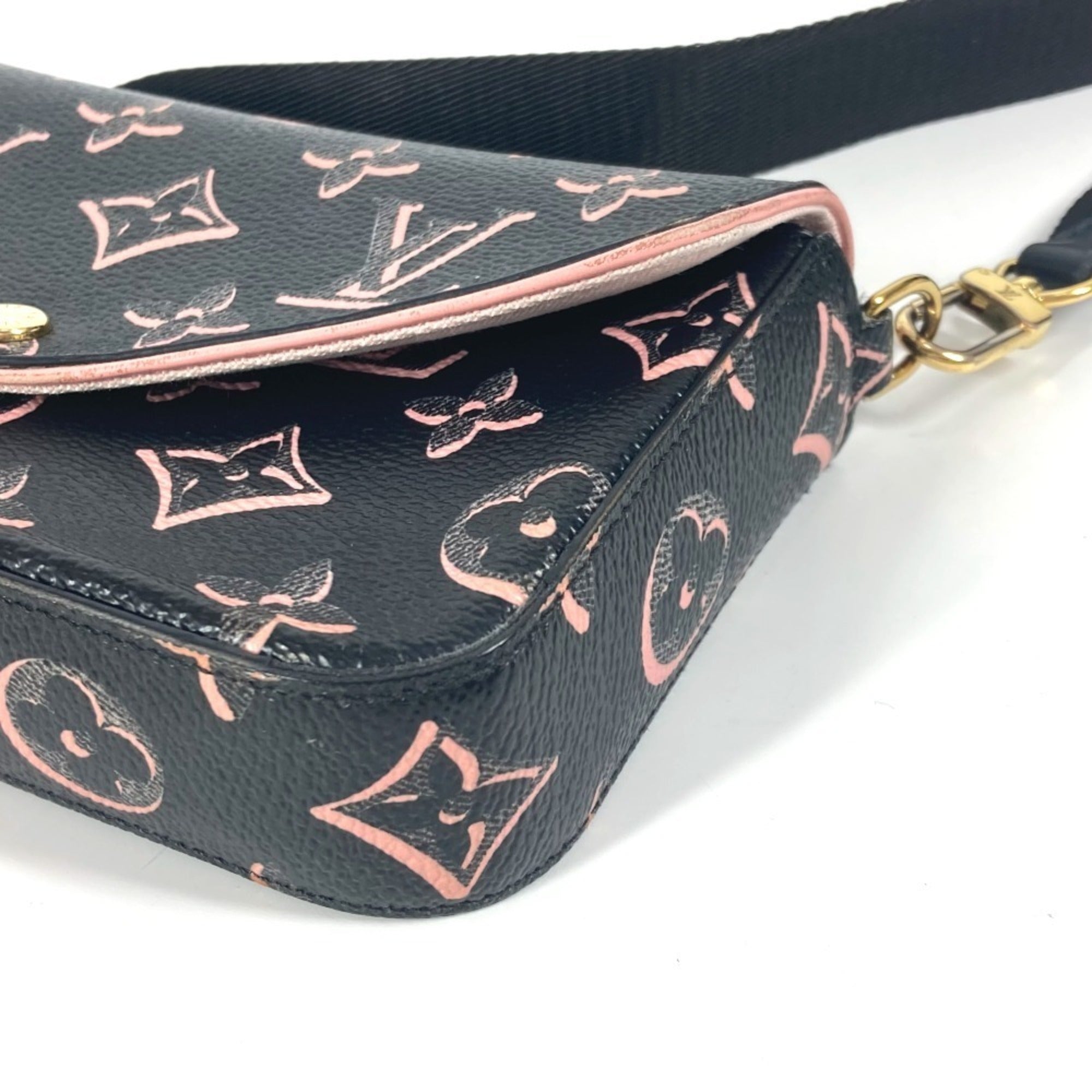 Louis Vuitton Black Pink Coated Canvas Pochette Shoulder Bag