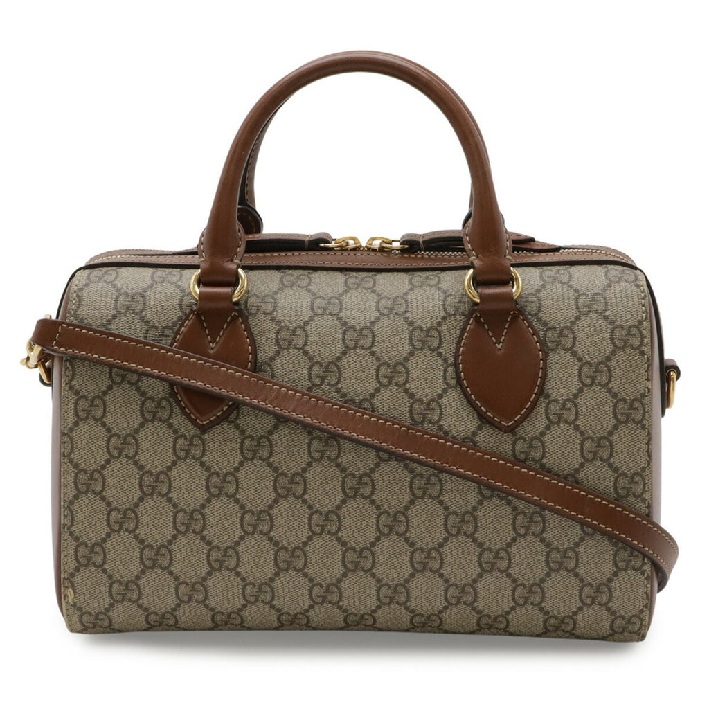 Gucci Beige Brown Gg Supreme Canvas Pvc Coated Canvas Leather Handbag Shoulder Bag (Pre-Owned)