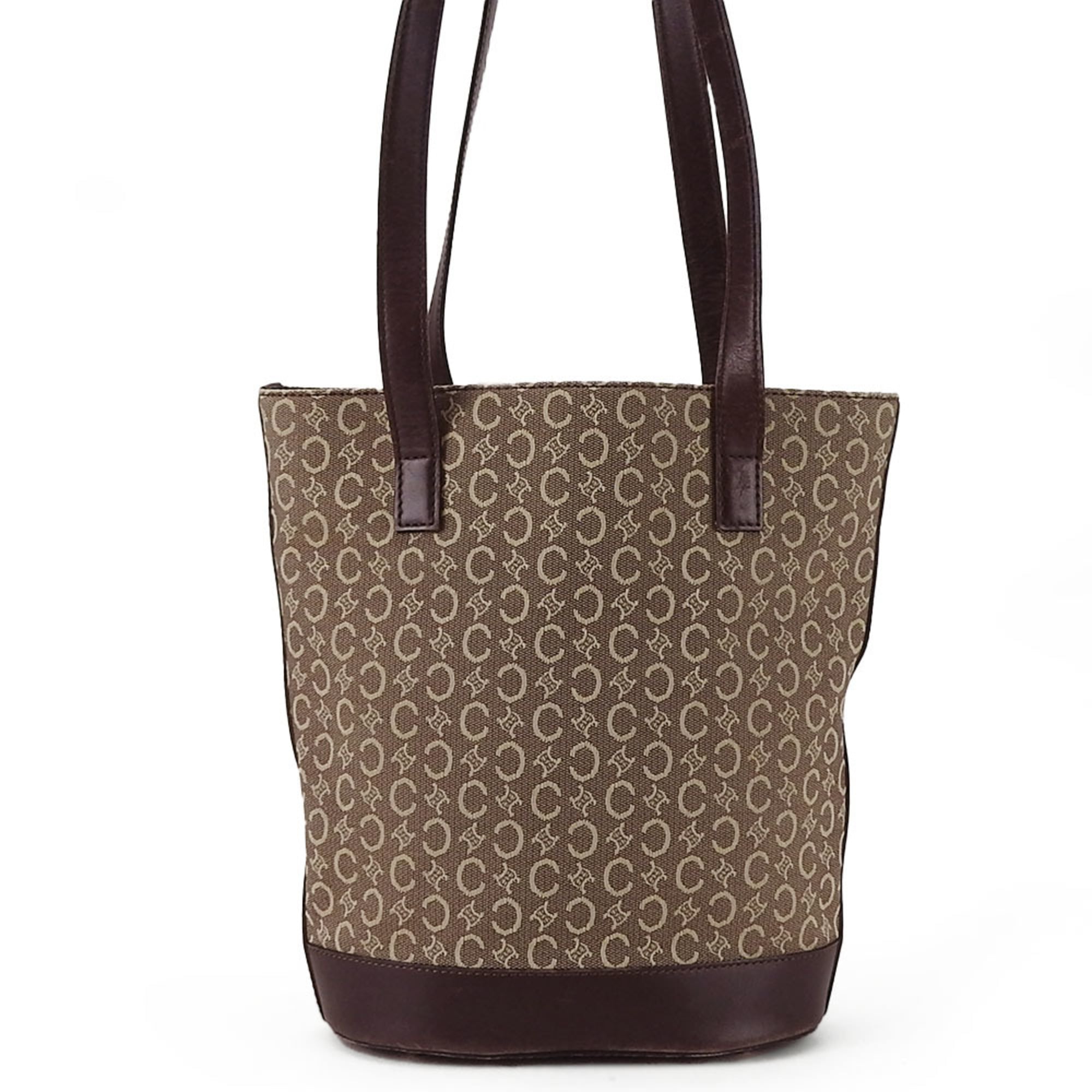 Celine Beige Dark Brown Canvas Leather Tote Bag
