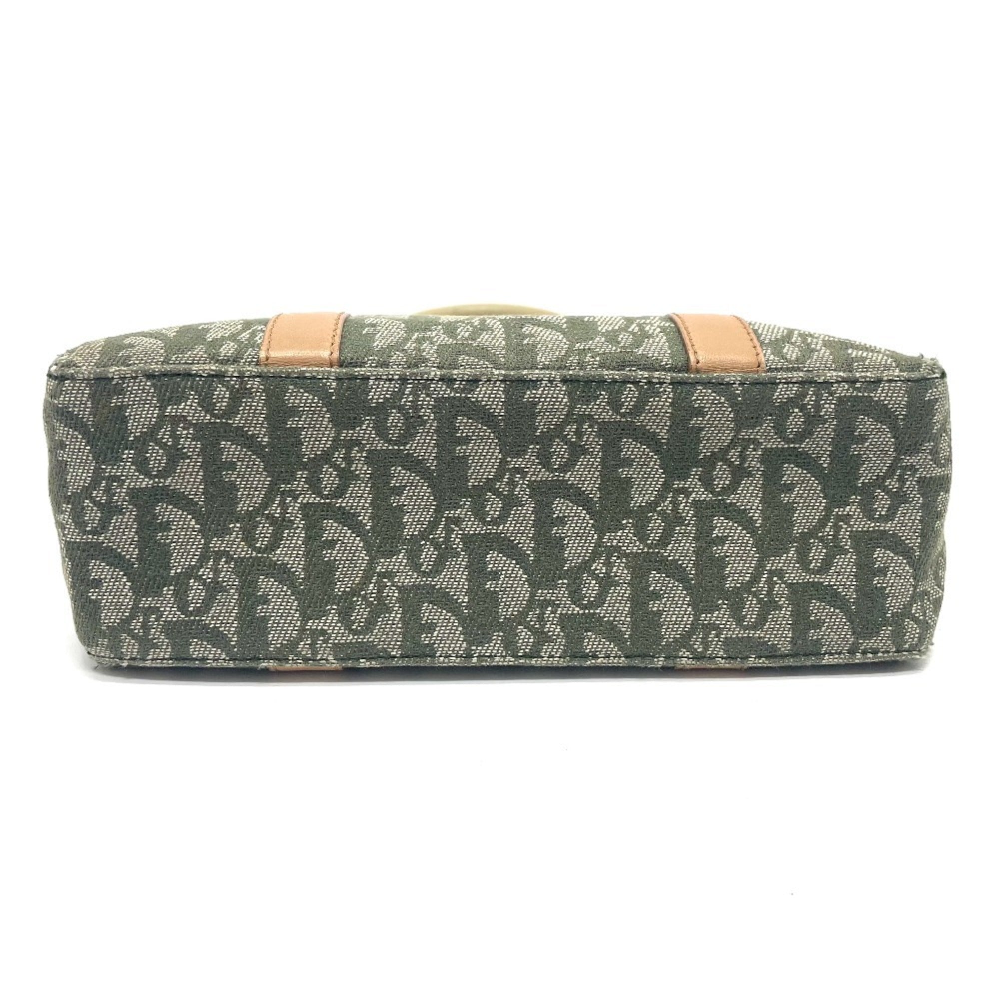 Christian Dior Green Canvas Leather Handbag Tote Bag (Pre-Owned)