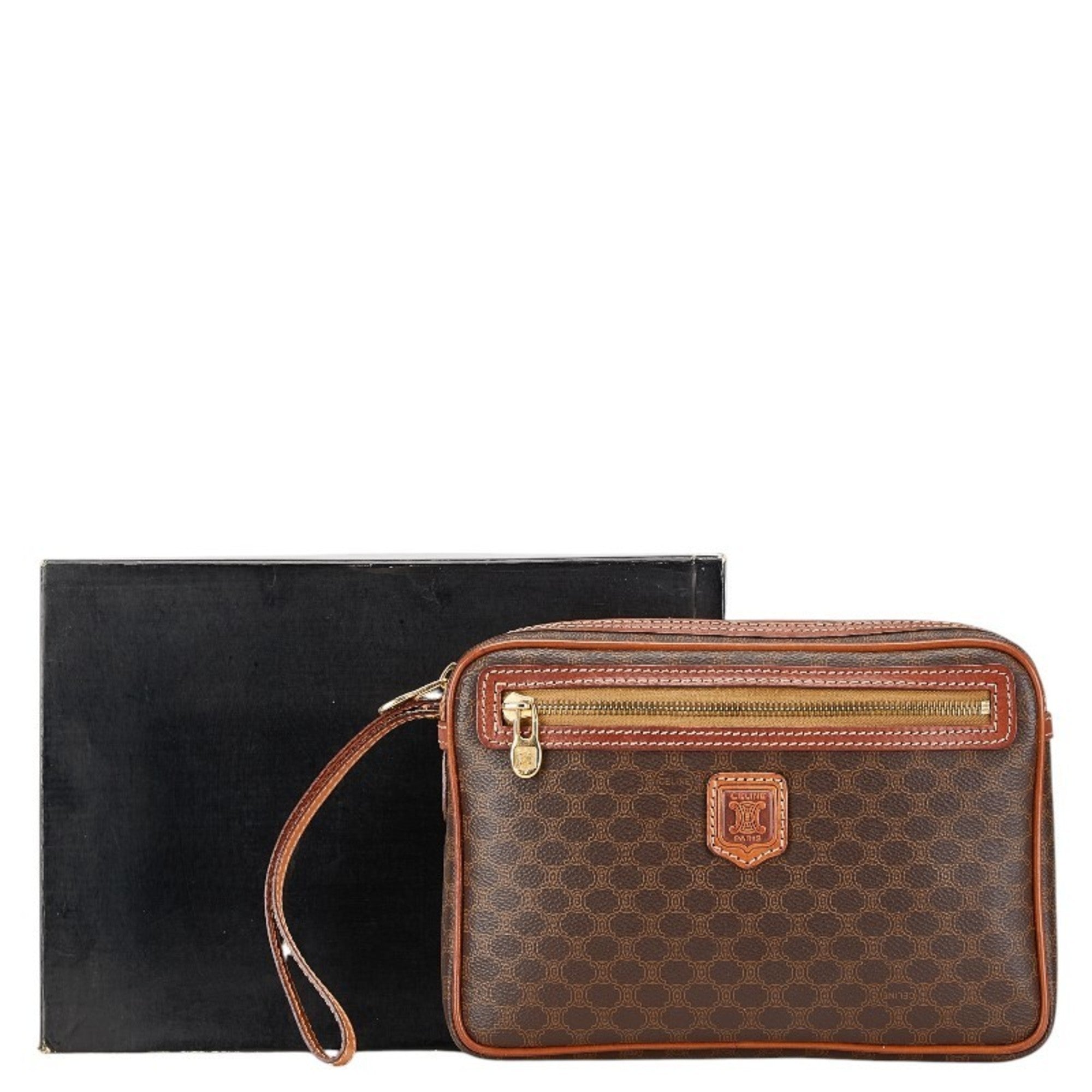 Celine Black Brown Pvc Leather Clutch Bag