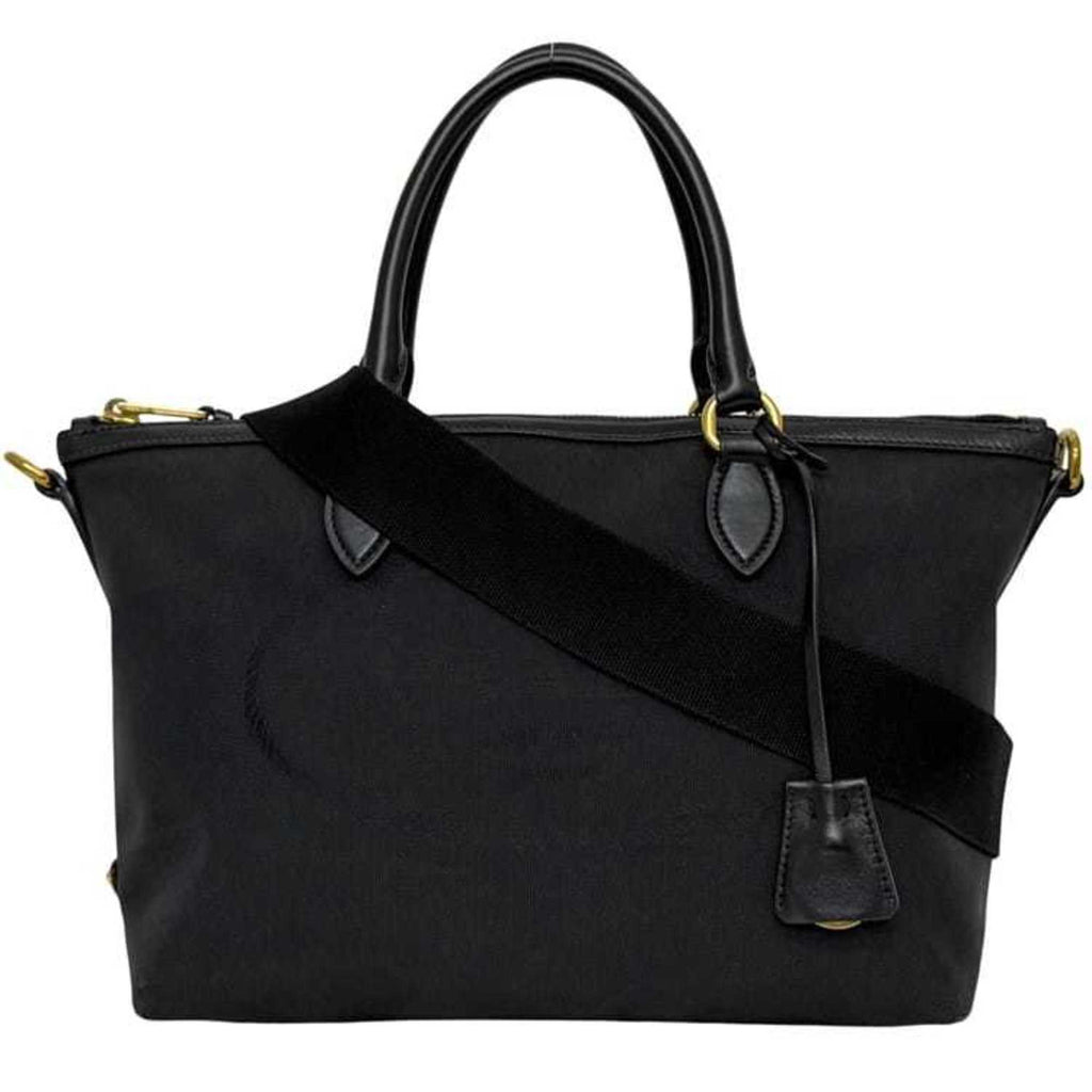 Prada Black Nero Canvas Jacquard Leather Shoulder Bag Tote Bag