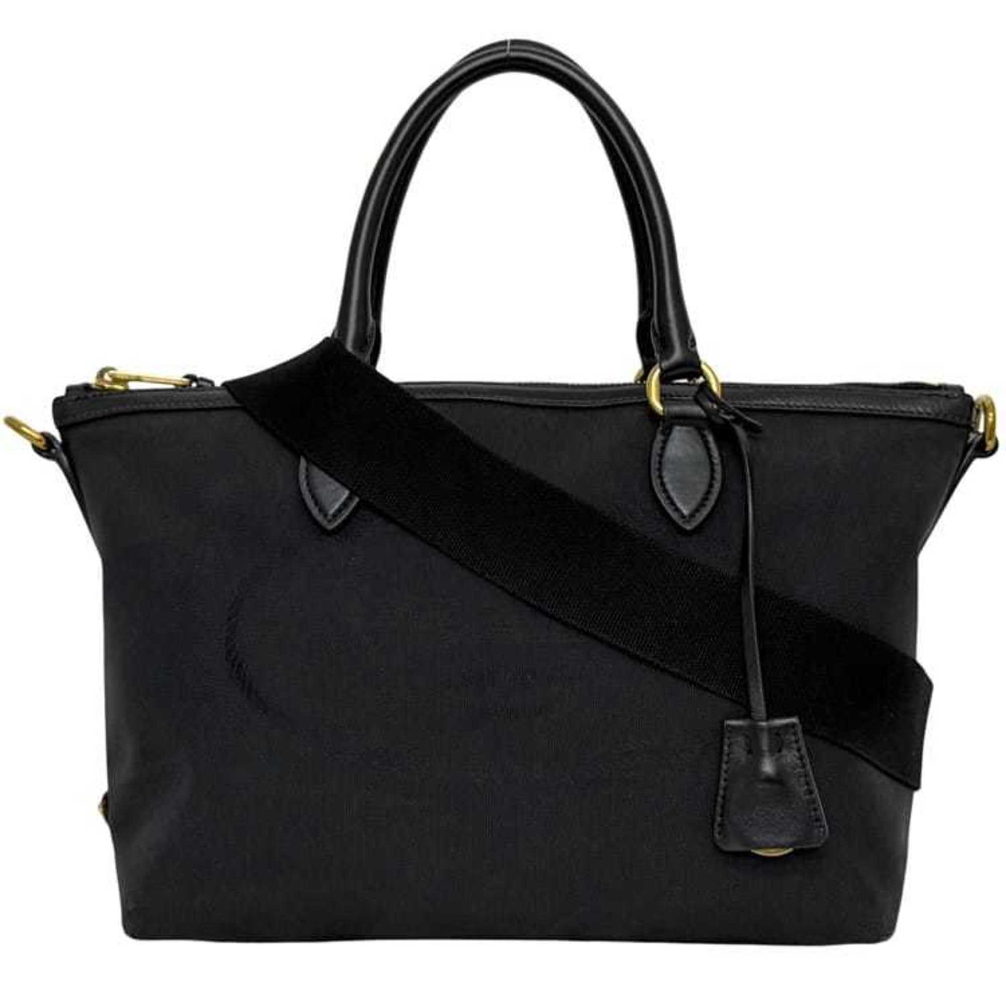 Prada Black Nero Canvas Jacquard Leather Shoulder Bag Tote Bag