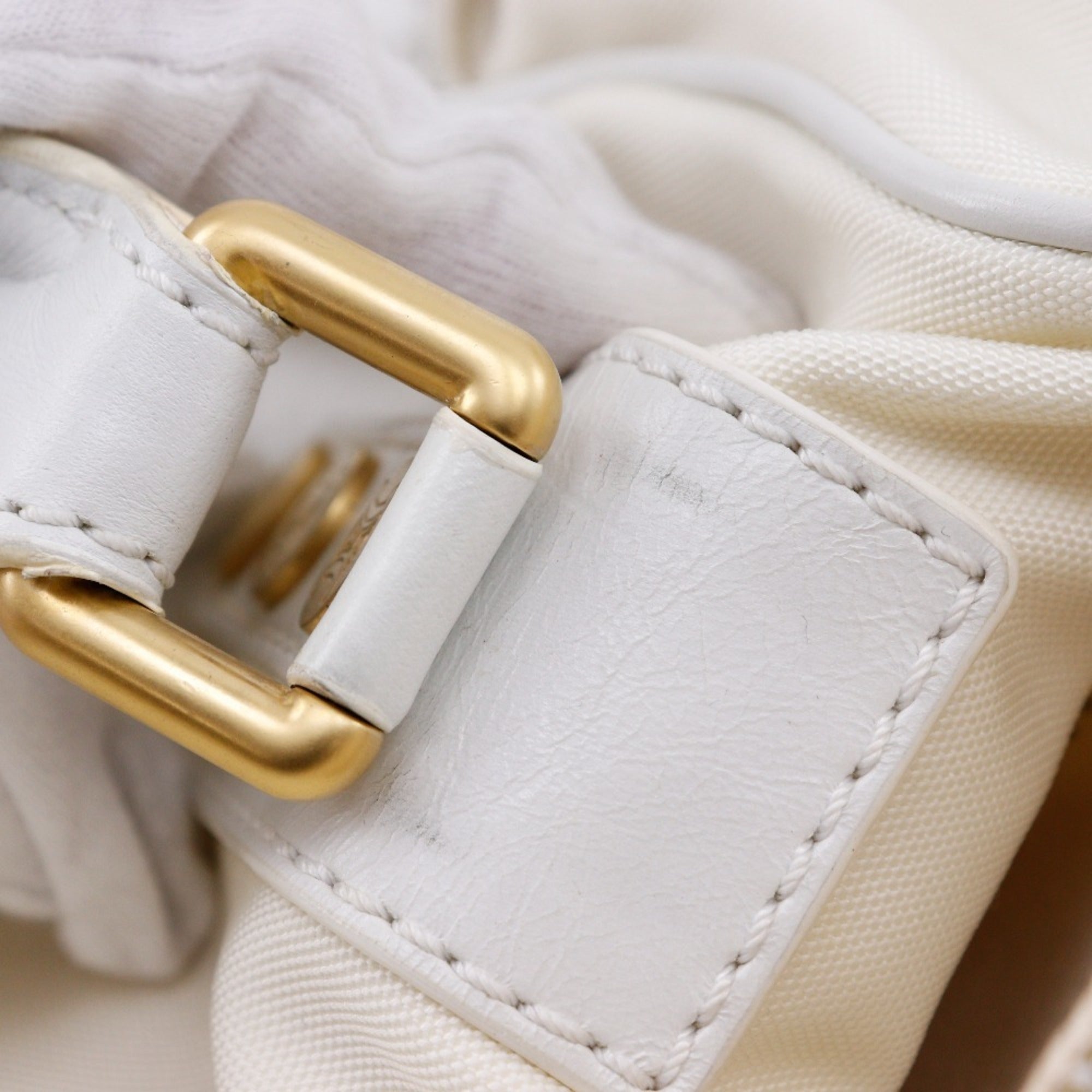 Celine White Nylon Canvas Leather Boston Bag Handbag