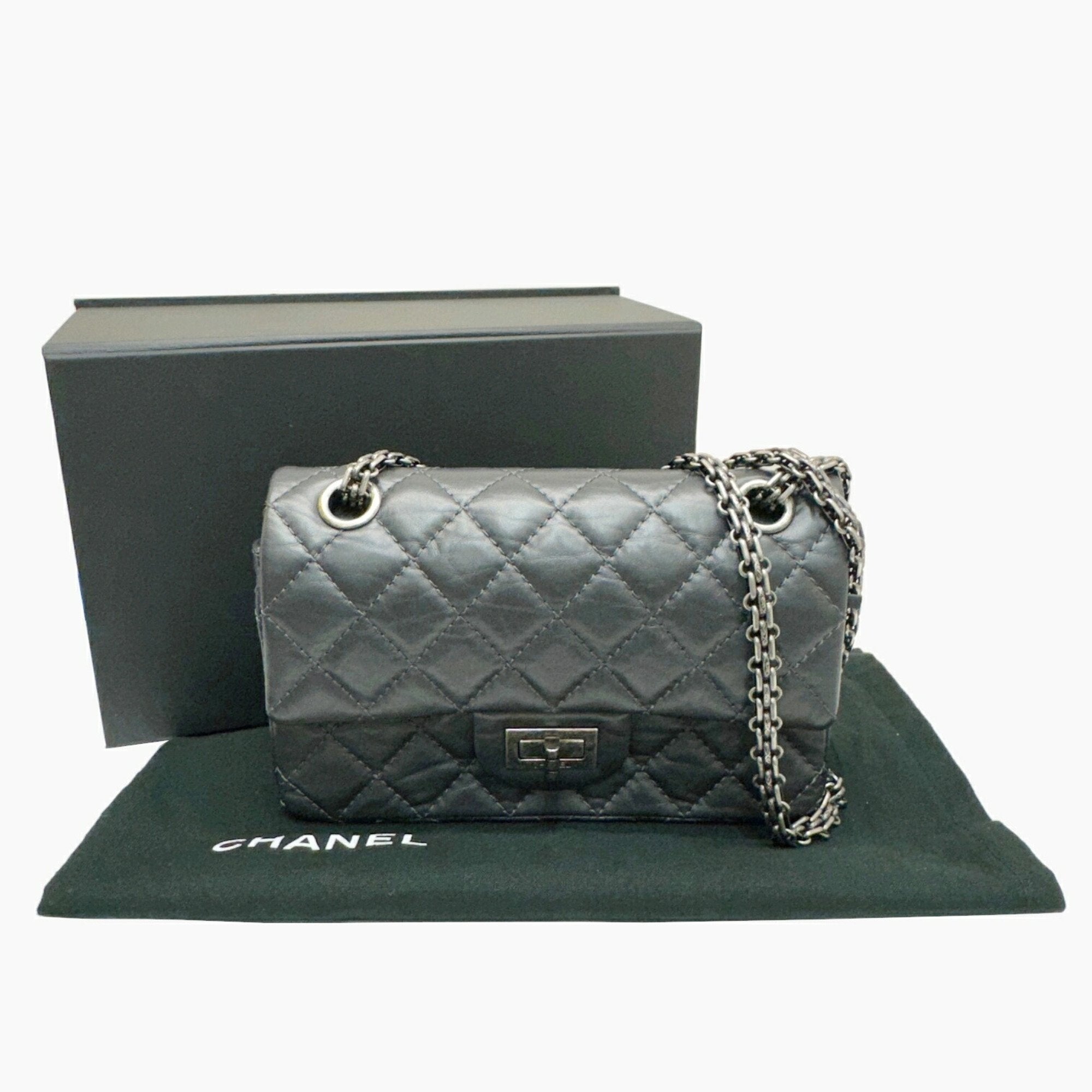 Chanel Dark Gray Leather Shoulder Bag