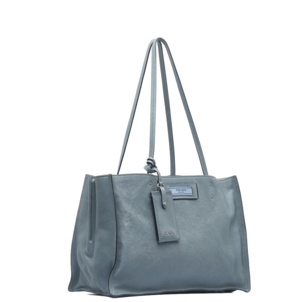 Prada Blue Light Blue Gray Leather Shoulder Bag Tote Bag