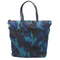 Prada Blue Nylon Leather Tote Bag