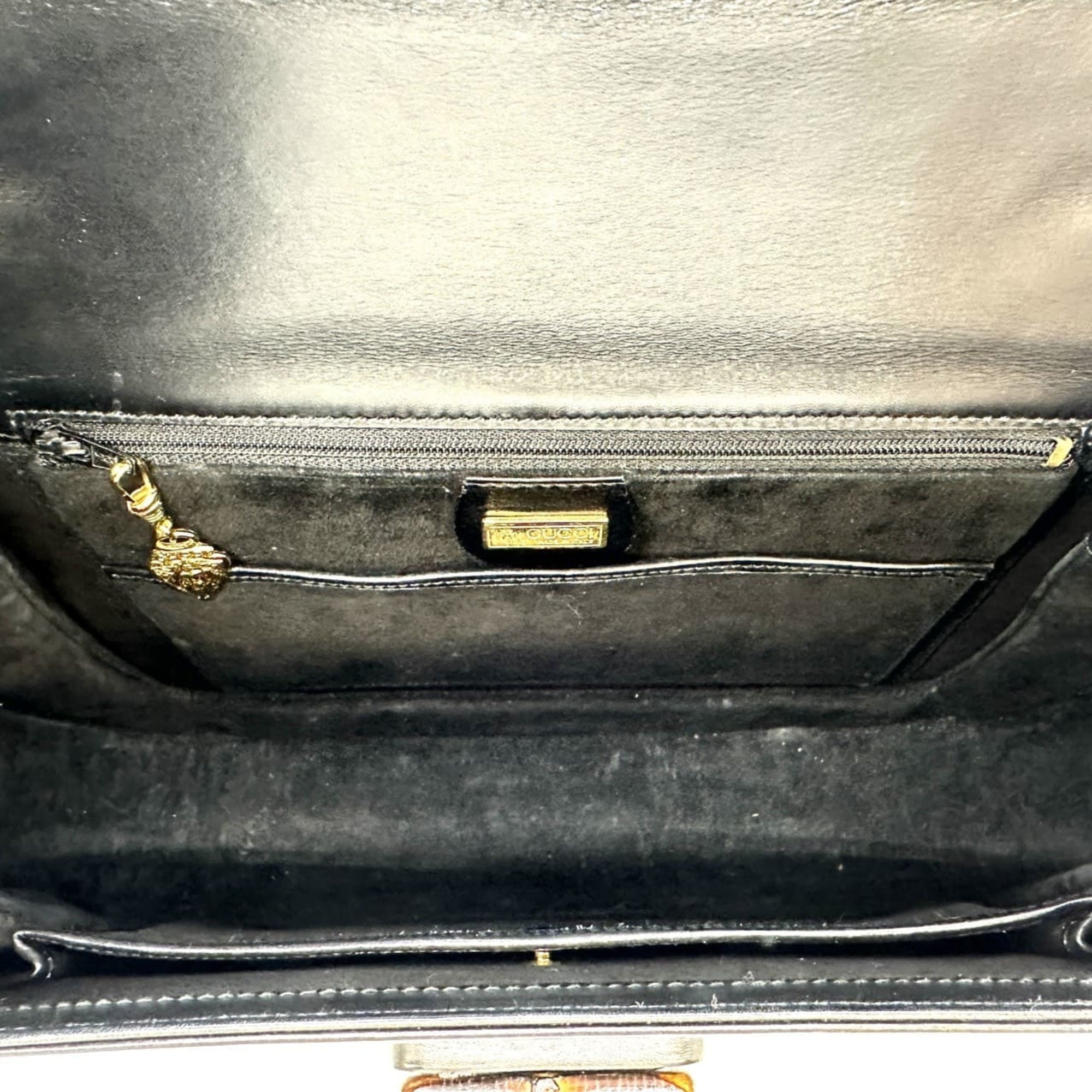 Gucci Black Bamboo Leather Handbag (Pre-Owned)