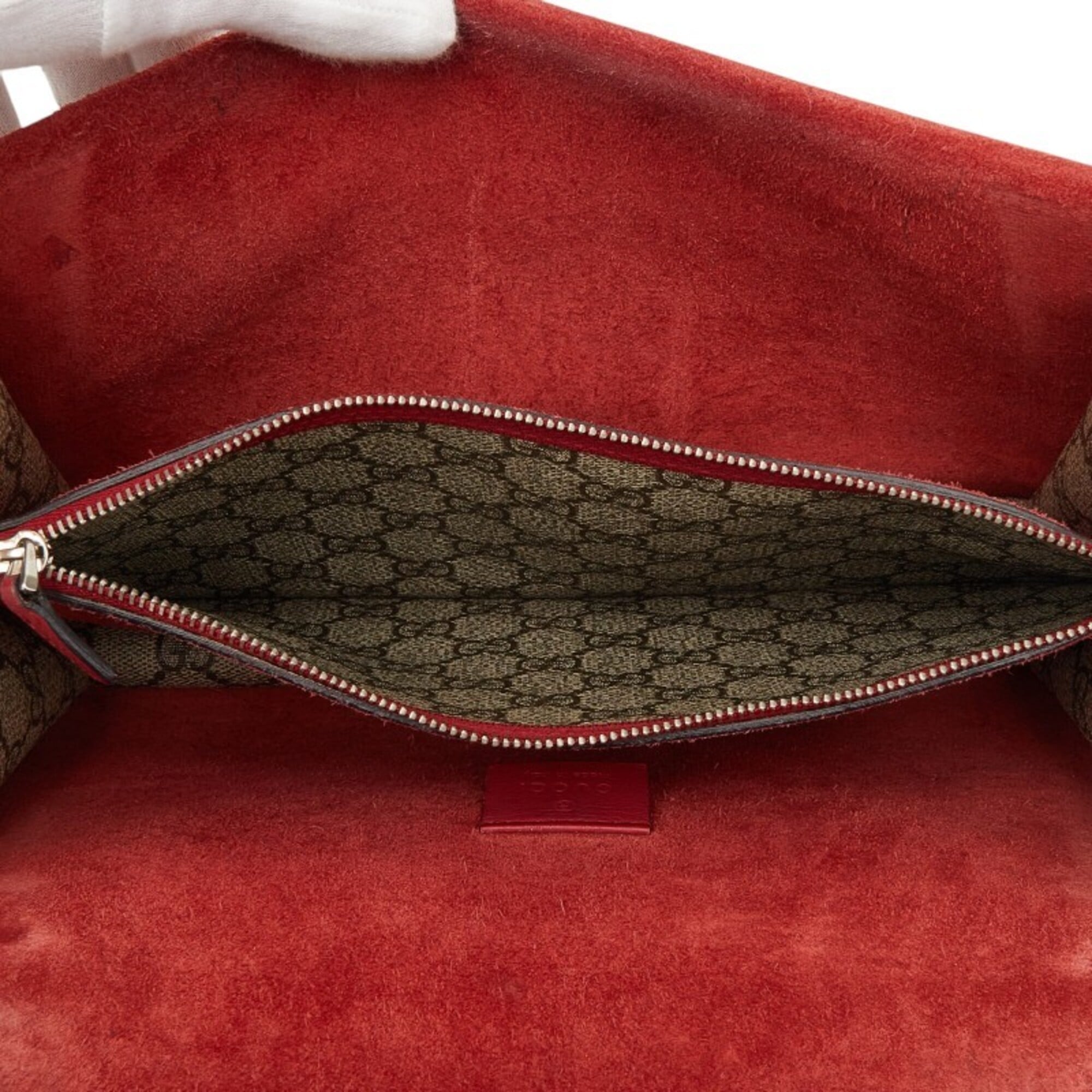 Gucci Beige Red Color Pvc Suede Shoulder Bag (Pre-Owned)