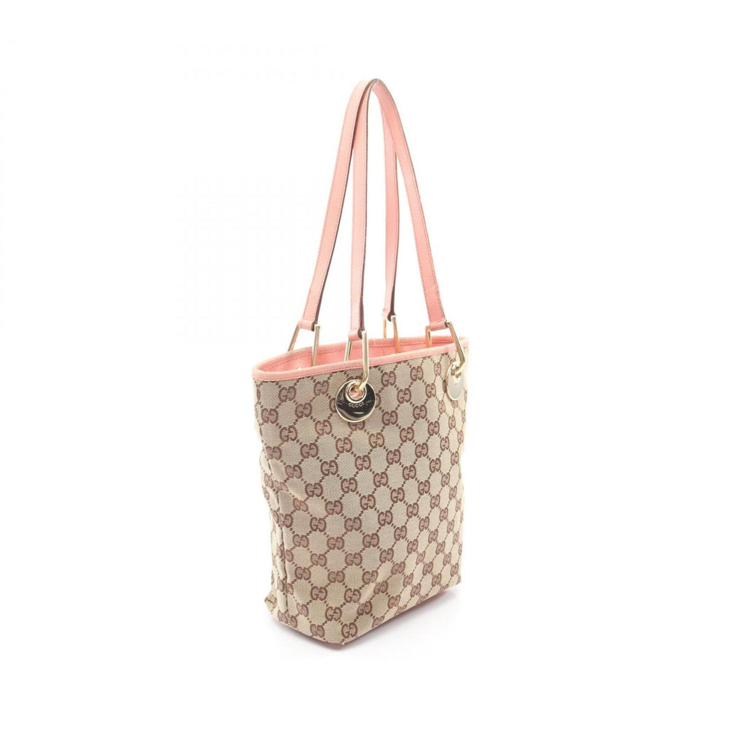 Gucci Beige Pink Canvas Leather Handbag Tote Bag (Pre-Owned)