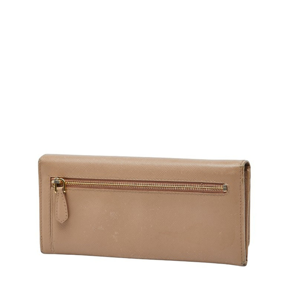 Prada Beige Leather Long Wallet (Tri-Fold)