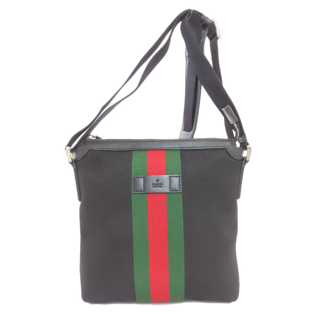 Gucci Sherry Line Black Canvas Leather Shoulder Bag (Pre-Owned)