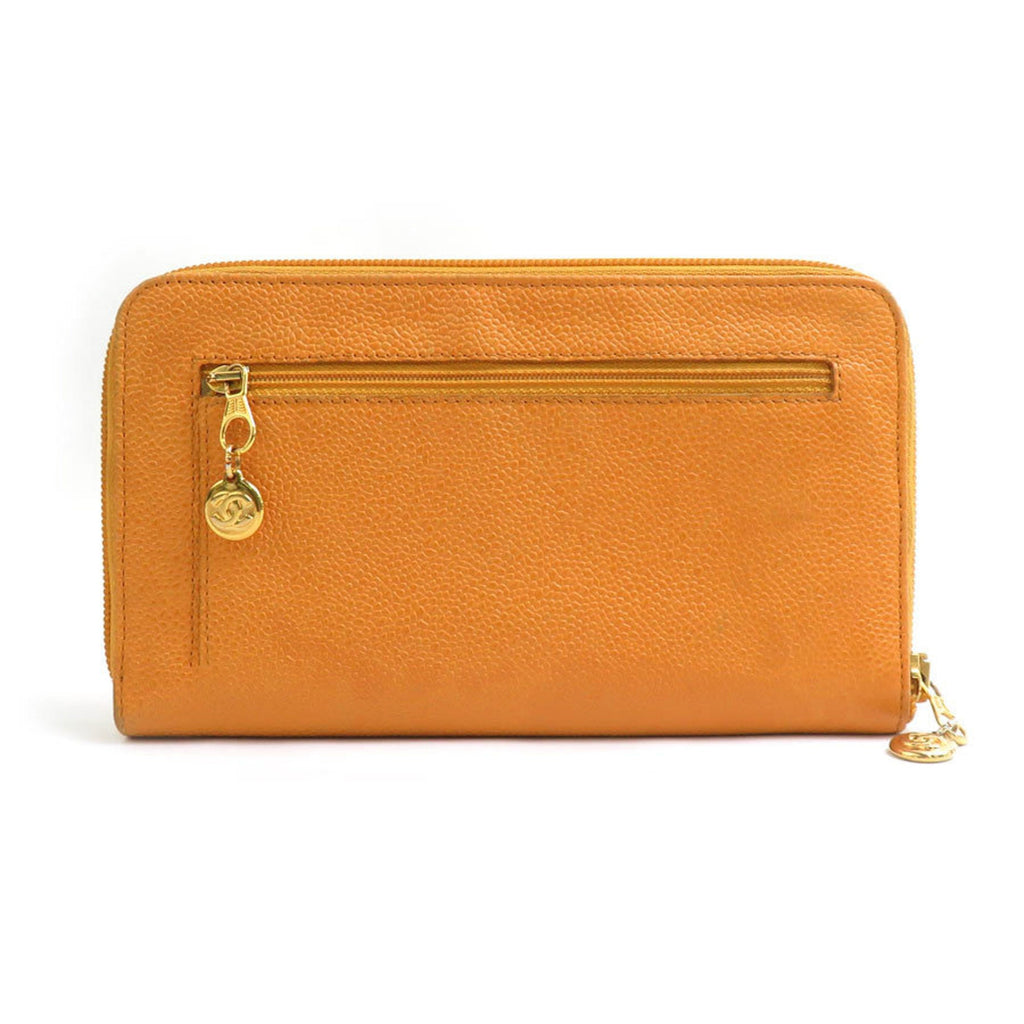 Chanel Orange Grained Calfskin Long Wallet (Bi-Fold)