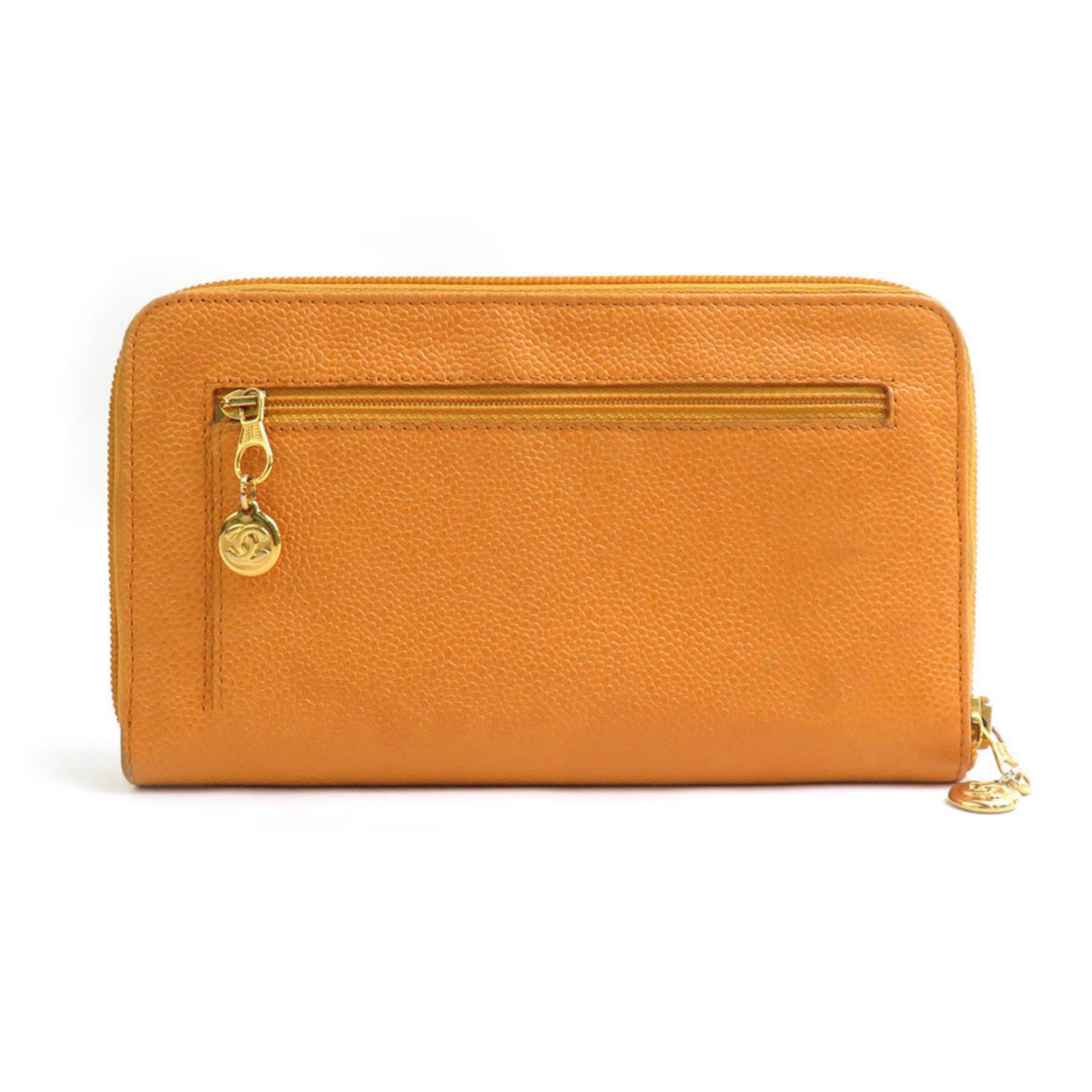 Chanel Orange Grained Calfskin Long Wallet (Bi-Fold)