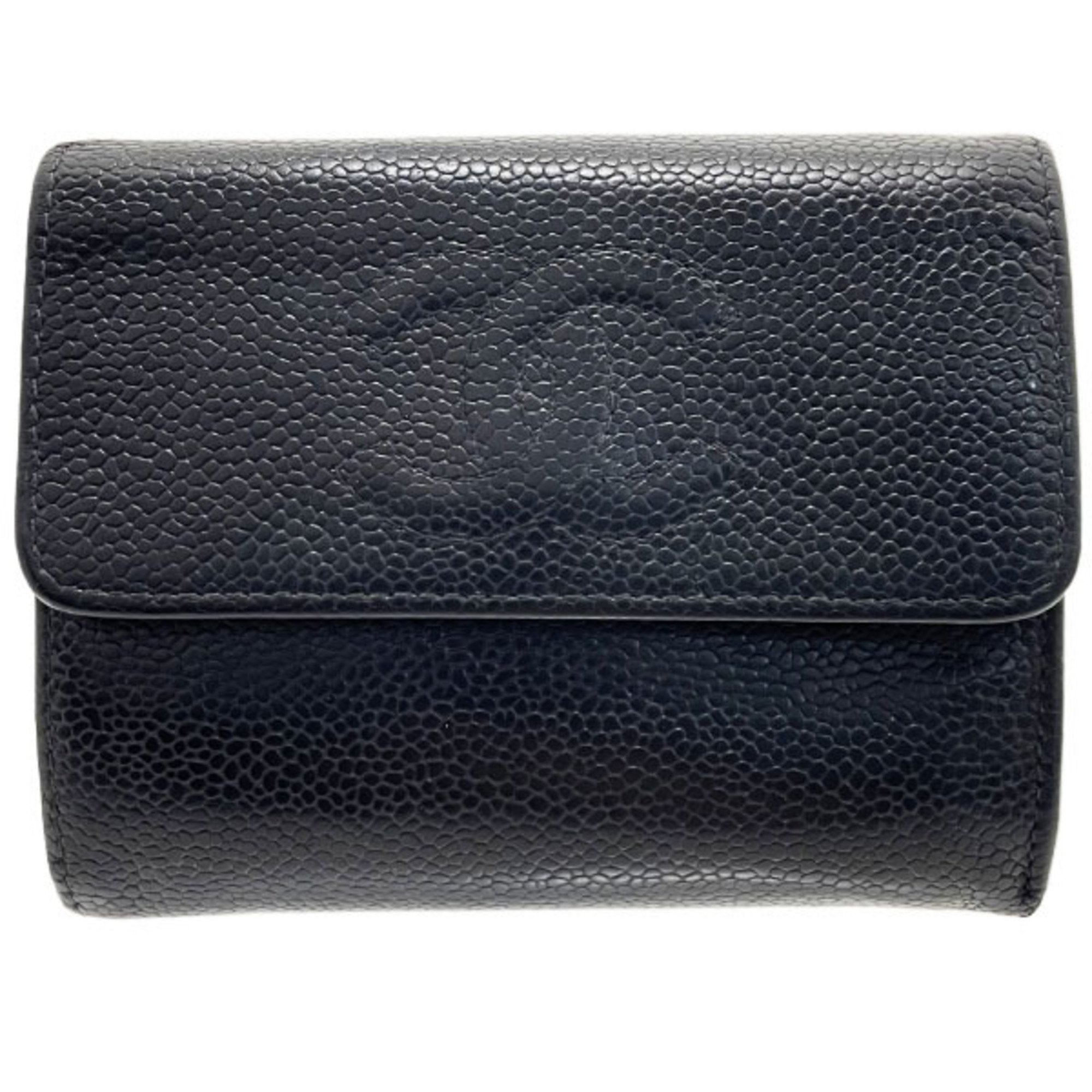 Chanel Black Grained Calfskin Wallet (Tri-Fold)