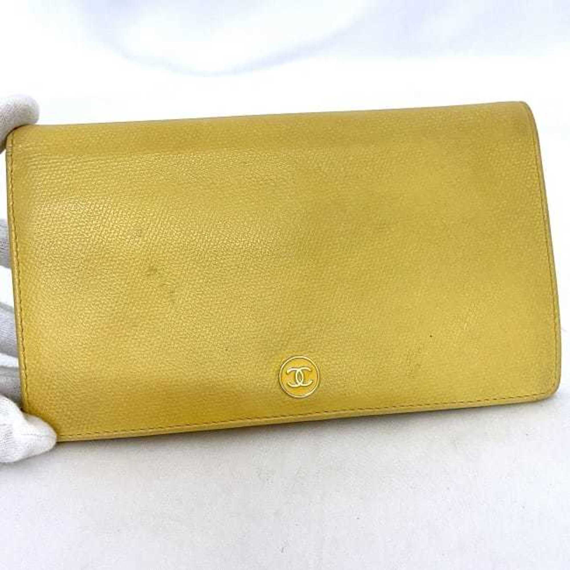 Chanel Yellow Leather Long Wallet (Bi-Fold)