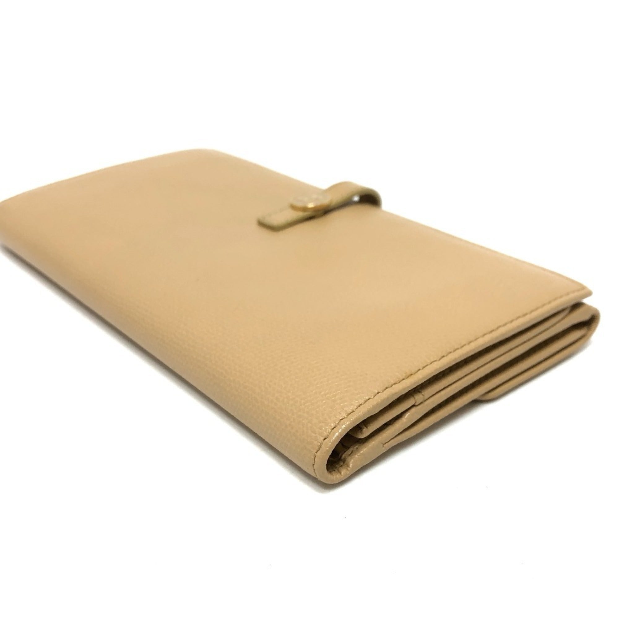 Chanel Beige Leather Long Wallet (Bi-Fold)