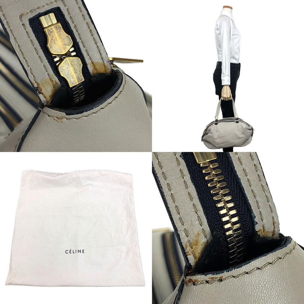 Celine Light Gray Leather Boston Bag Handbag