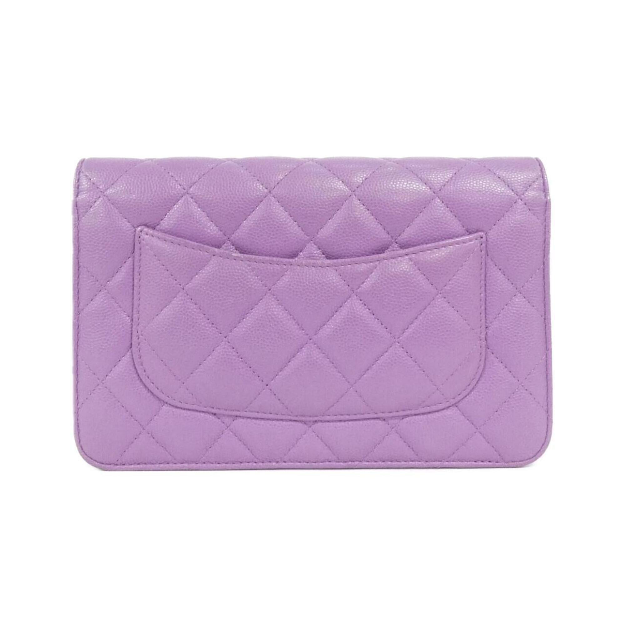 Chanel Purple Grained Calfskin Chain/Shoulder Wallet