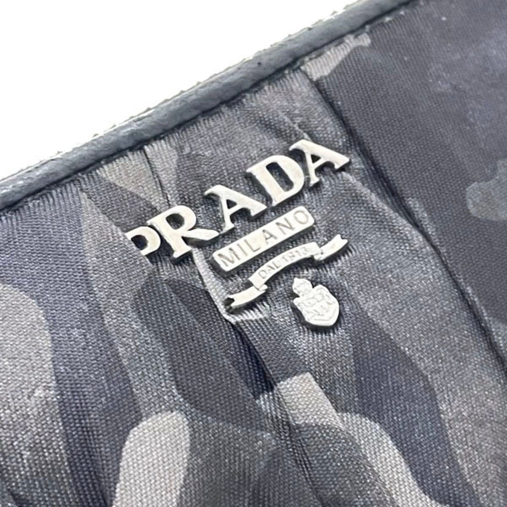Prada Black Gray Nylon Leather Long Wallet (Bi-Fold)