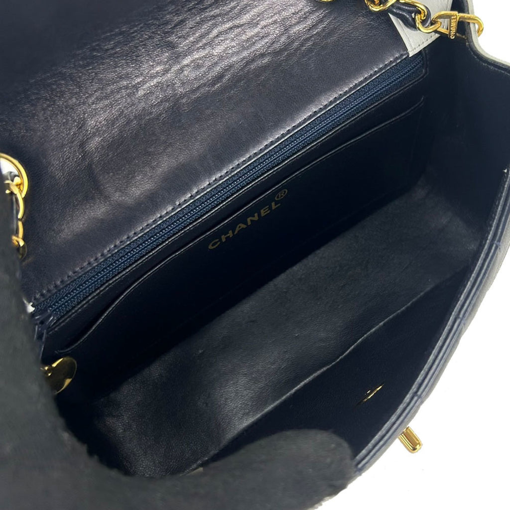 Chanel Navy White Leather Shoulder Bag