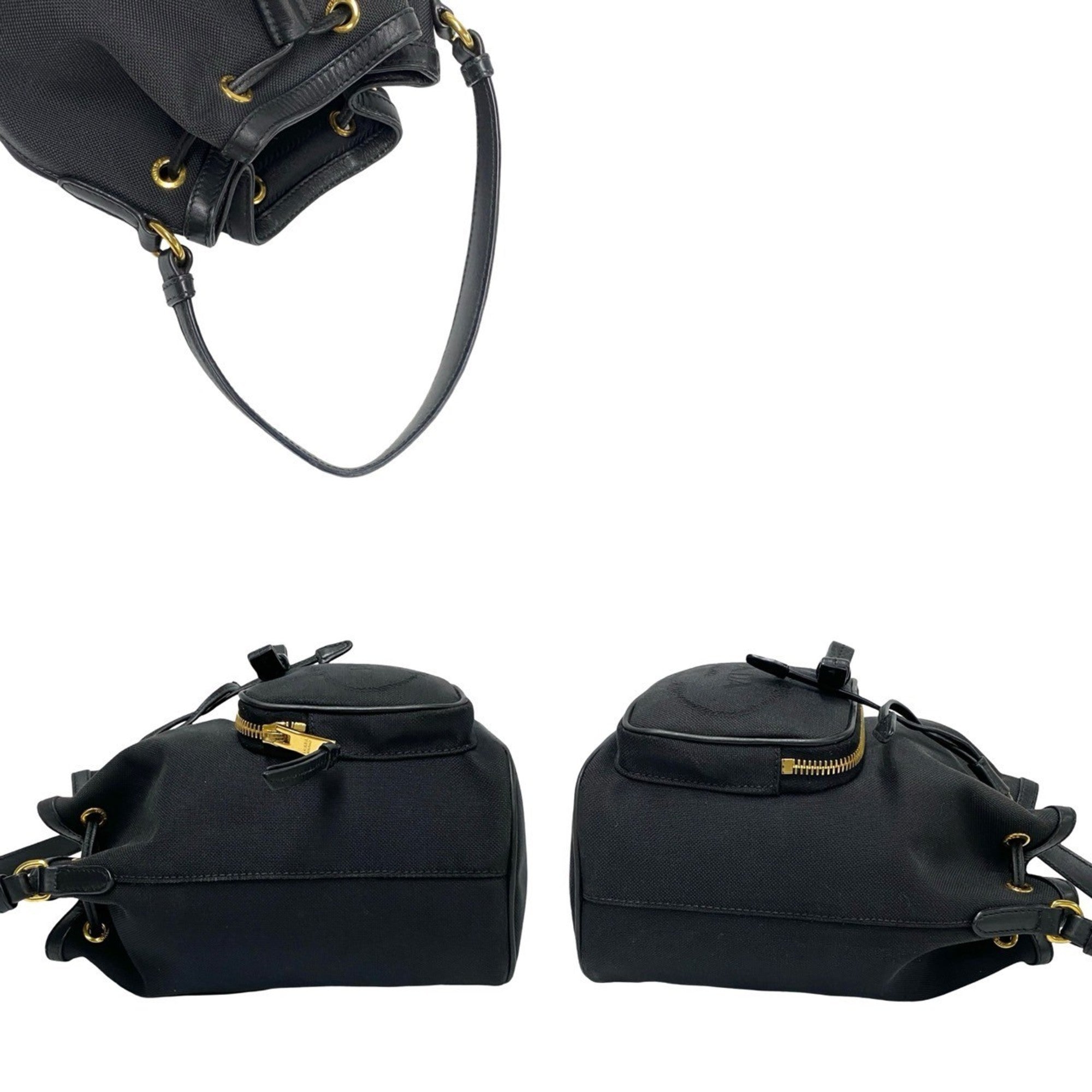 Prada Black Leather Canvas Handbag Shoulder Bag