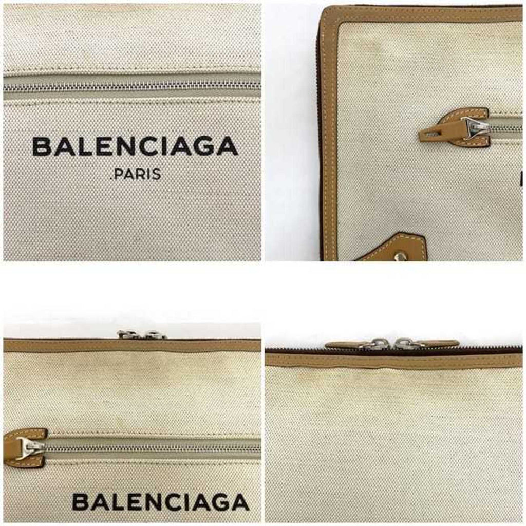 Balenciaga Beige White Canvas Leather Clutch Bag Hand