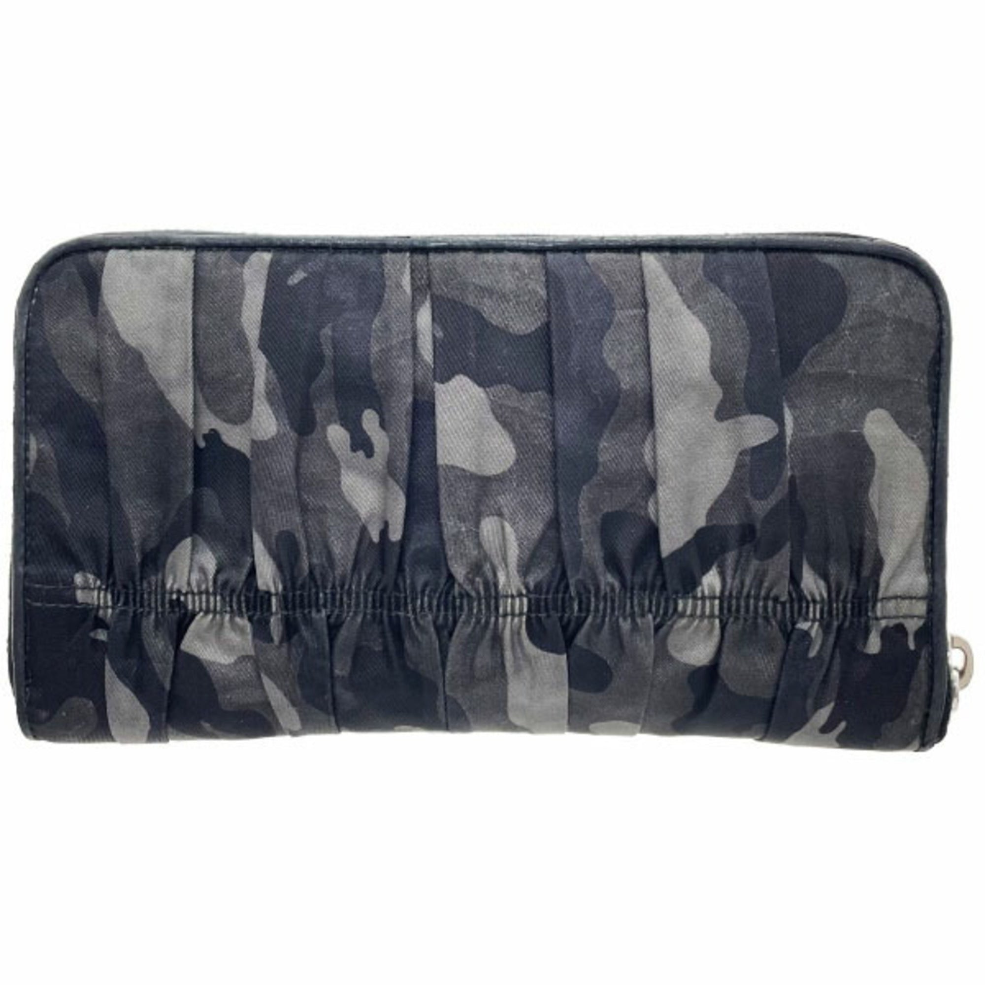 Prada Black Gray Nylon Leather Long Wallet (Bi-Fold)
