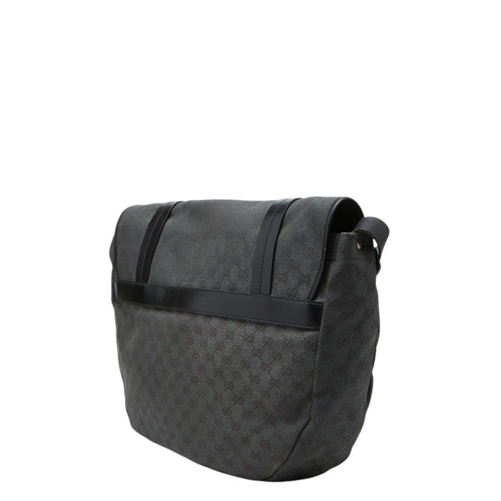 Gucci Black Canvas Leather Messenger Bag Shoulder Bag (Pre-Owned)