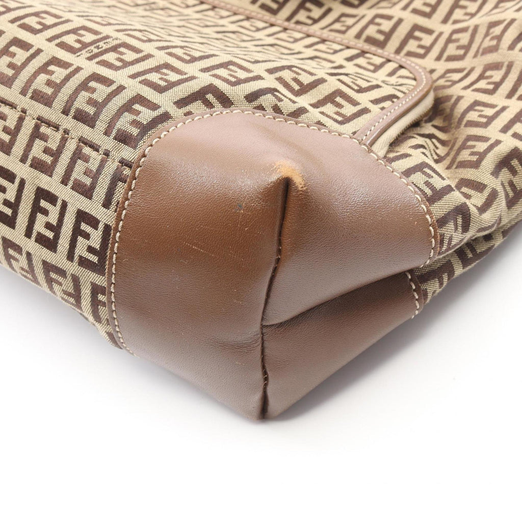 Fendi Beige Brown Canvas Leather Tote Bag
