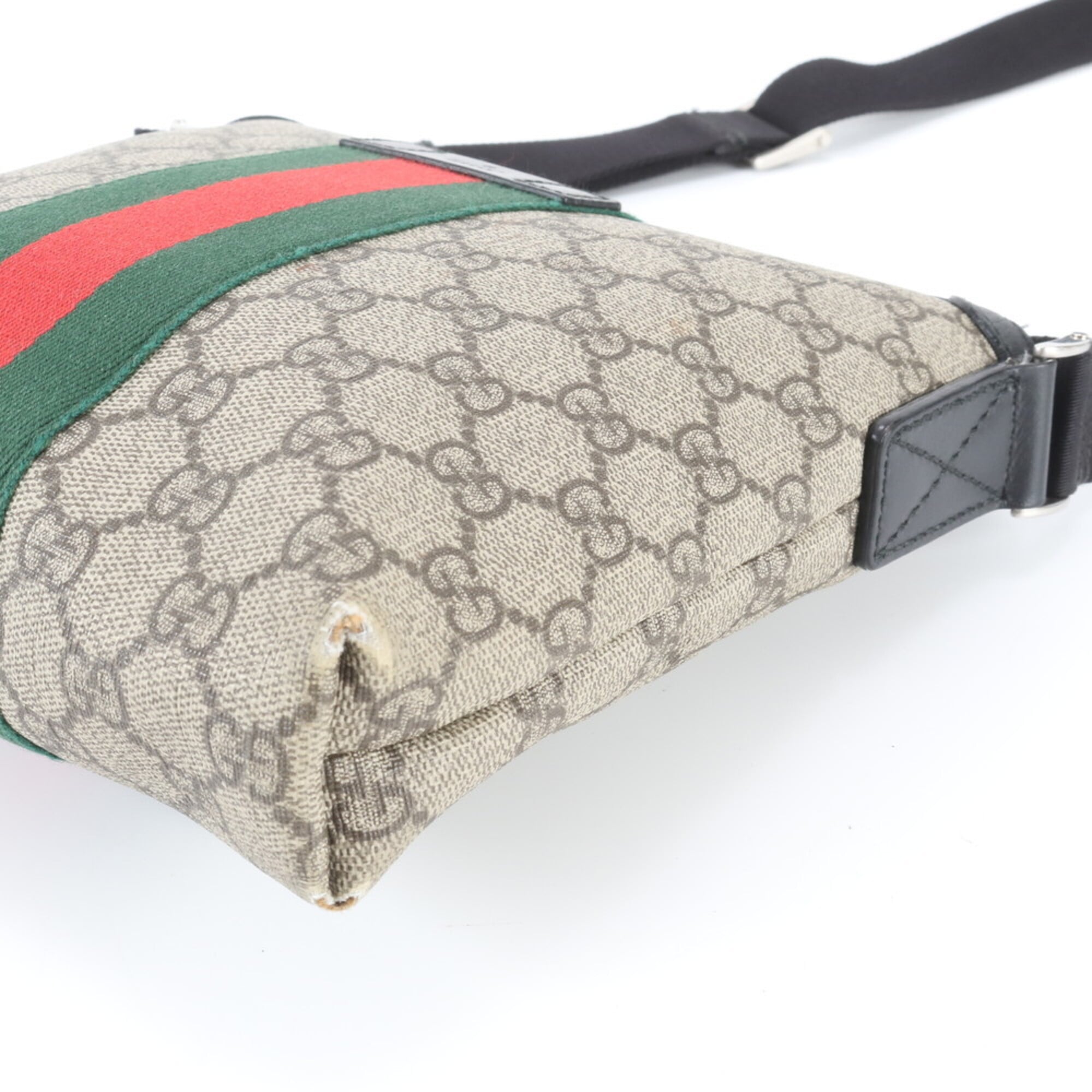 Gucci Beige Black Leather Coated Canvas Messenger Bag Shoulder Bag (Pre-Owned)