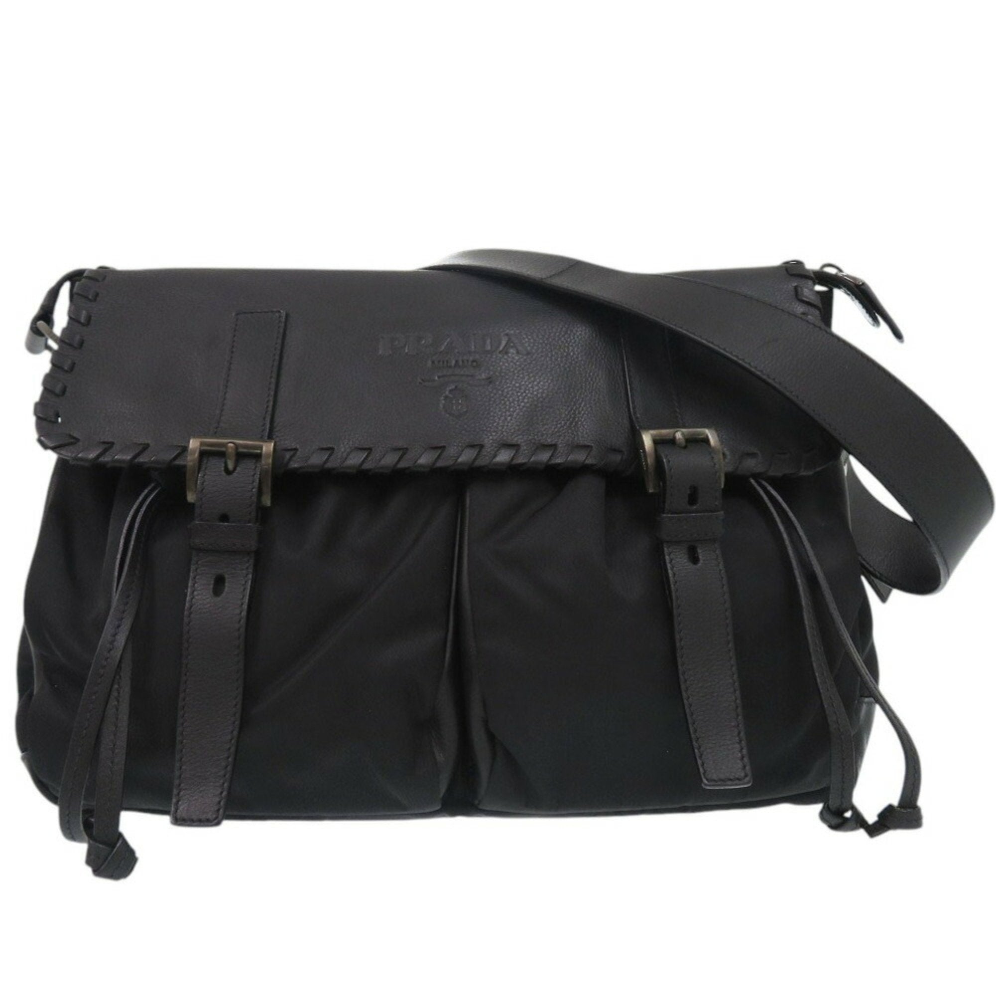 Prada Nero Leather Nylon Messenger Bag Shoulder Bag
