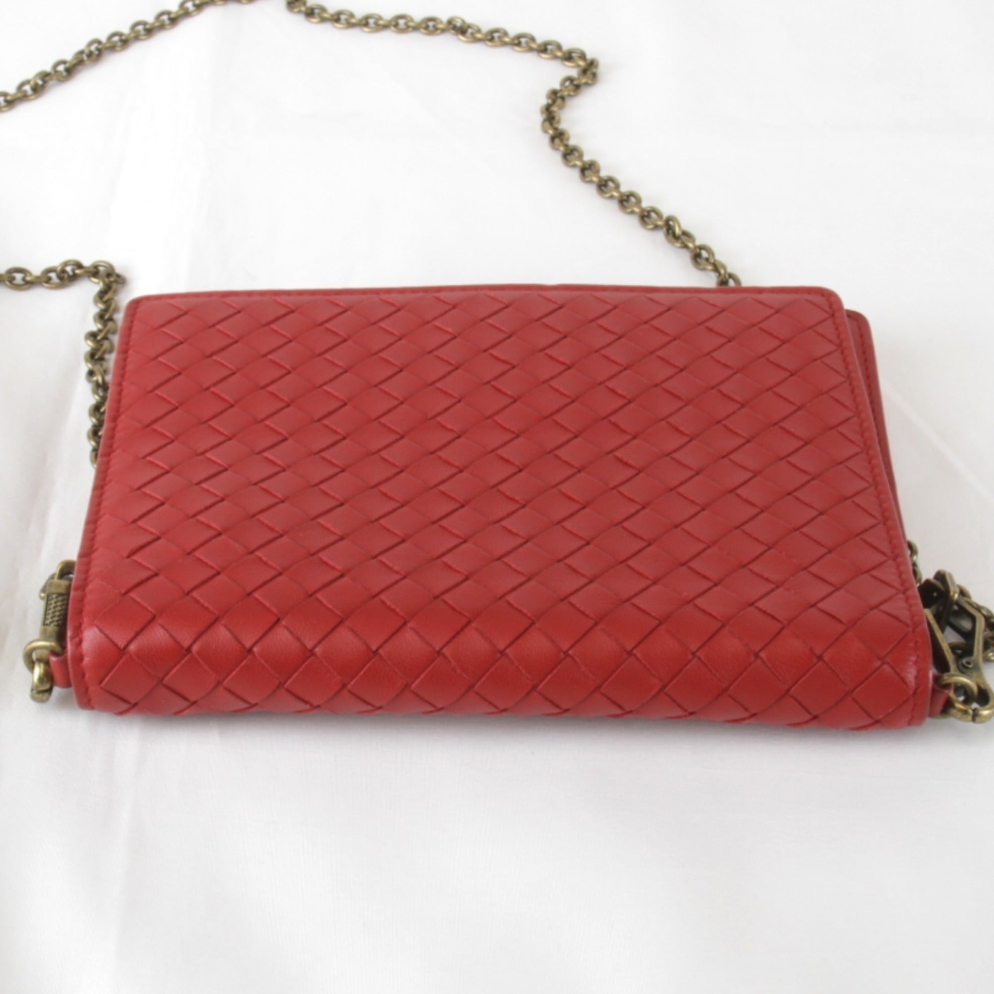 Bottega Veneta Intrecciato Red Color Leather Shoulder Bag
