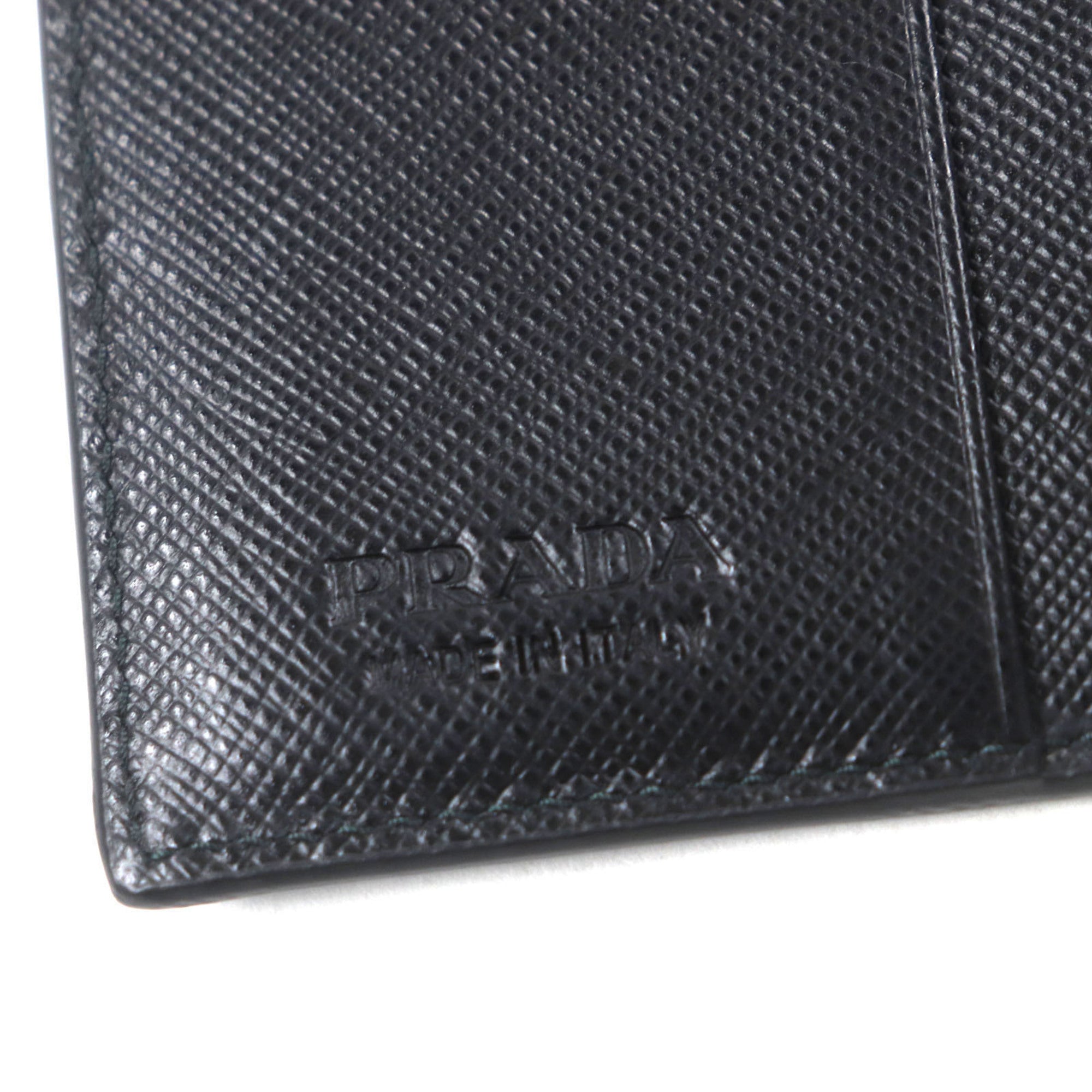 Prada Black Green Saffiano Bill Wallet (Bi-Fold)