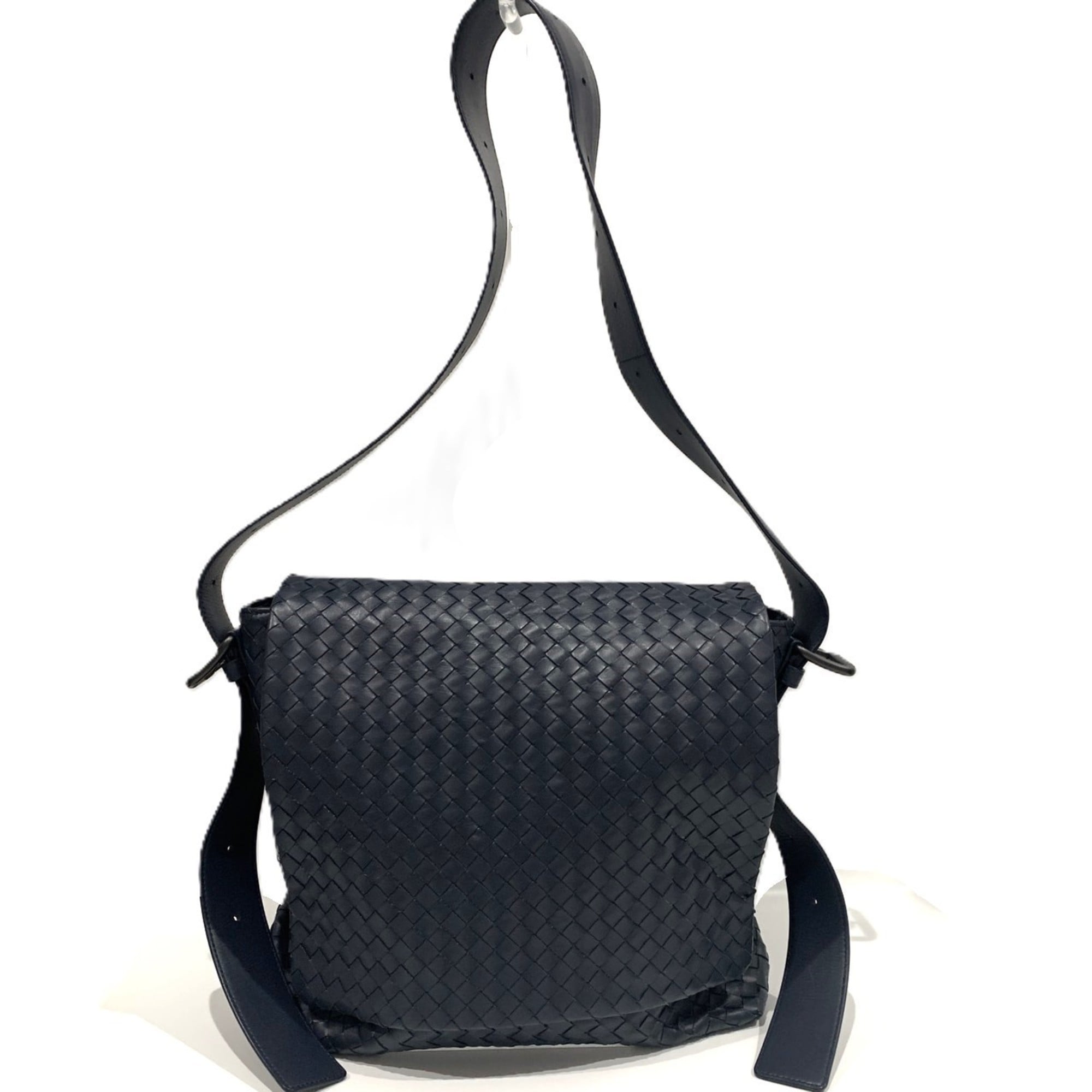 Bottega Veneta Intrecciato Navy Leather Messenger Bag