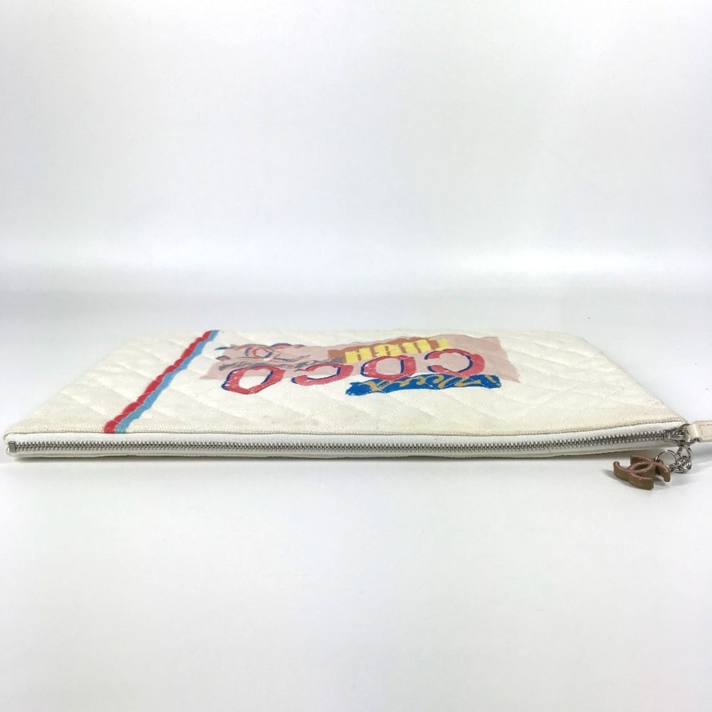 Chanel Blue Pink White Canvas Clutch Bag Pouch