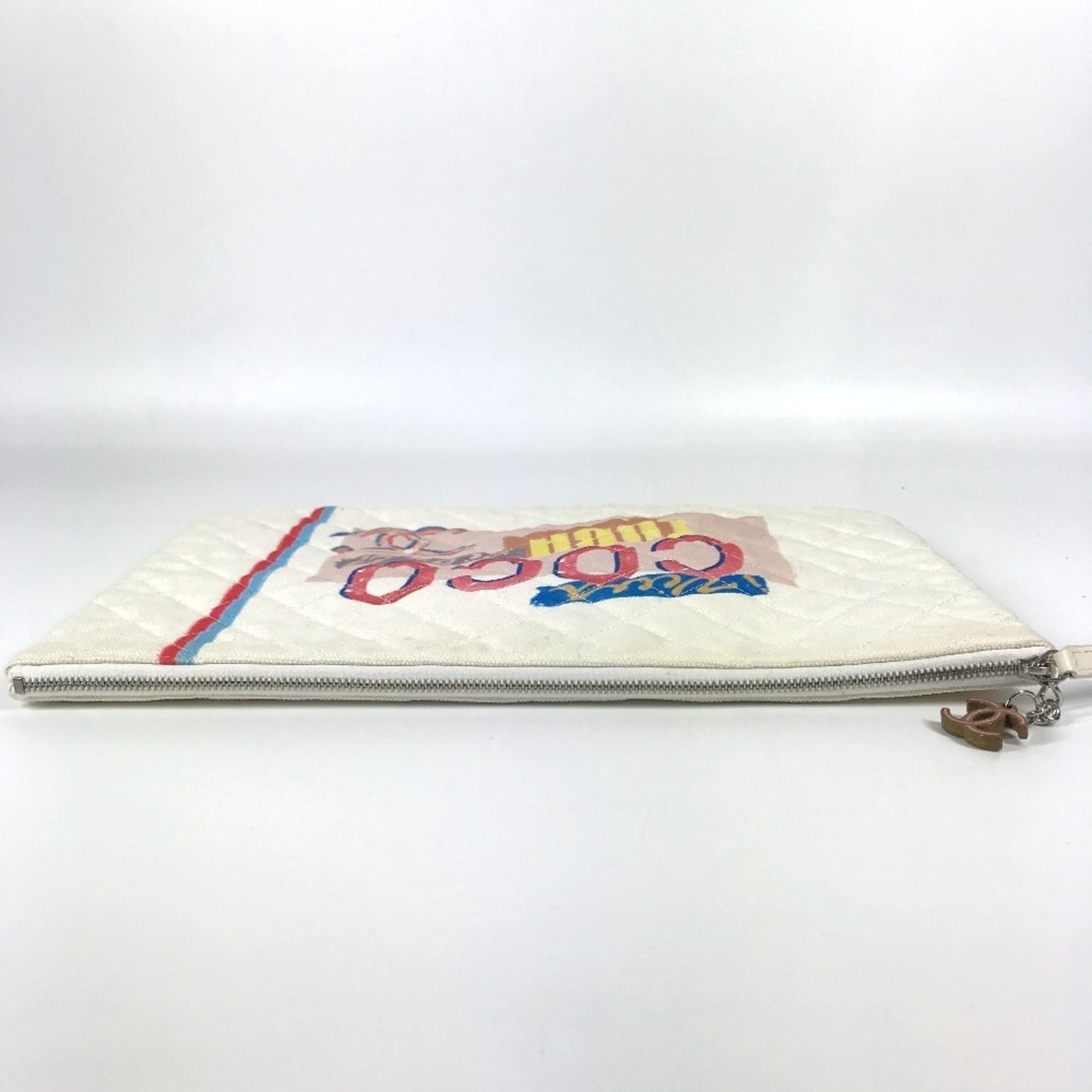 Chanel Blue Pink White Canvas Clutch Bag Pouch