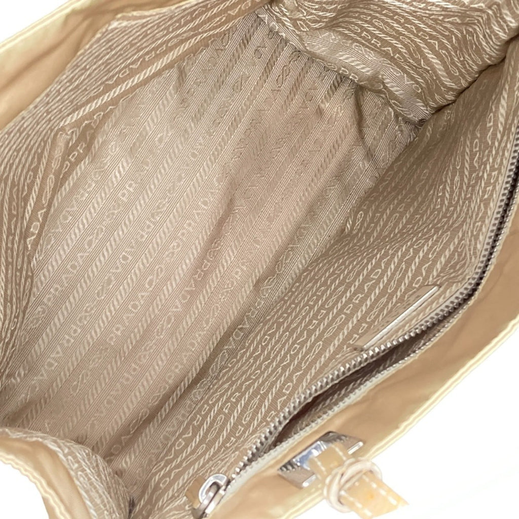 Prada Beige Leather Nylon Tote Bag