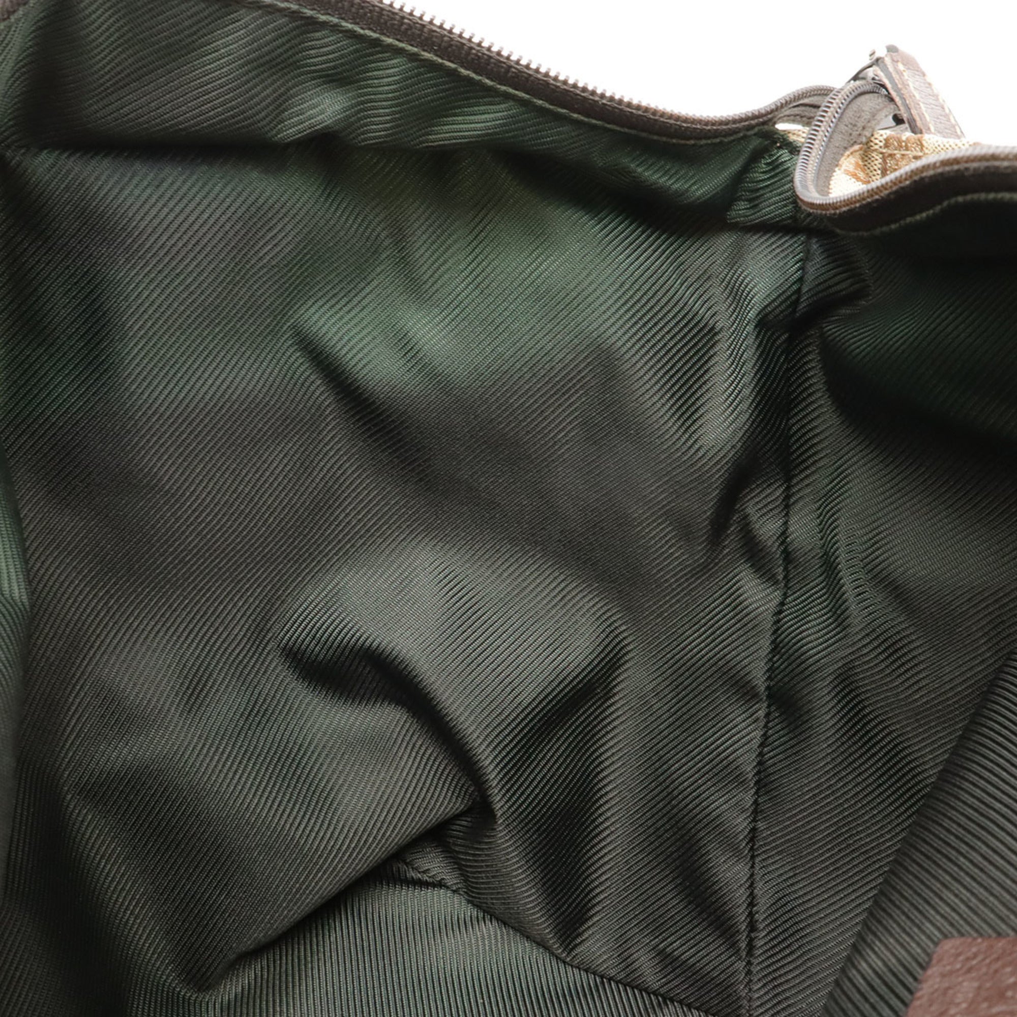 Gucci Sherry Line Beige Dark Brown Green Red Color Nylon Canvas Leather Shoulder Bag Tote Bag (Pre-Owned)