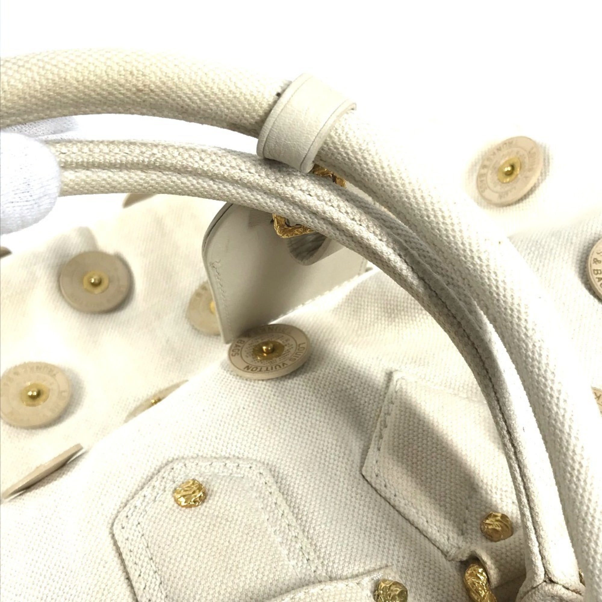 Louis Vuitton White Canvas Boston Bag Handbag Shoulder Bag
