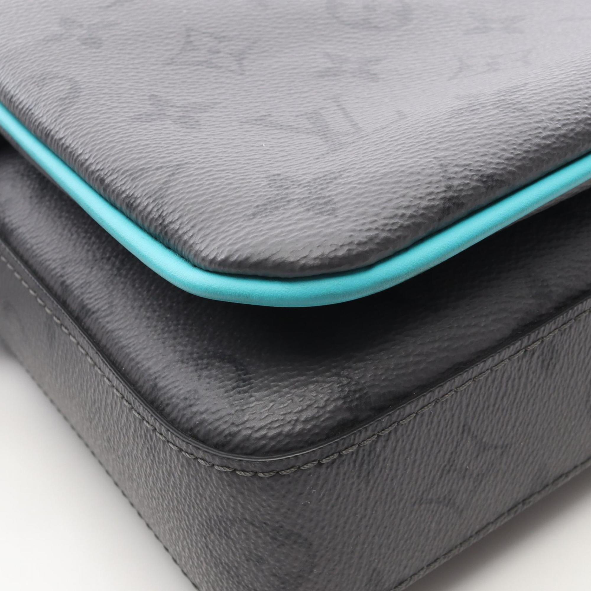 Louis Vuitton Black Blue Gray Turquoise Coated Canvas Leather Handbag Shoulder Bag